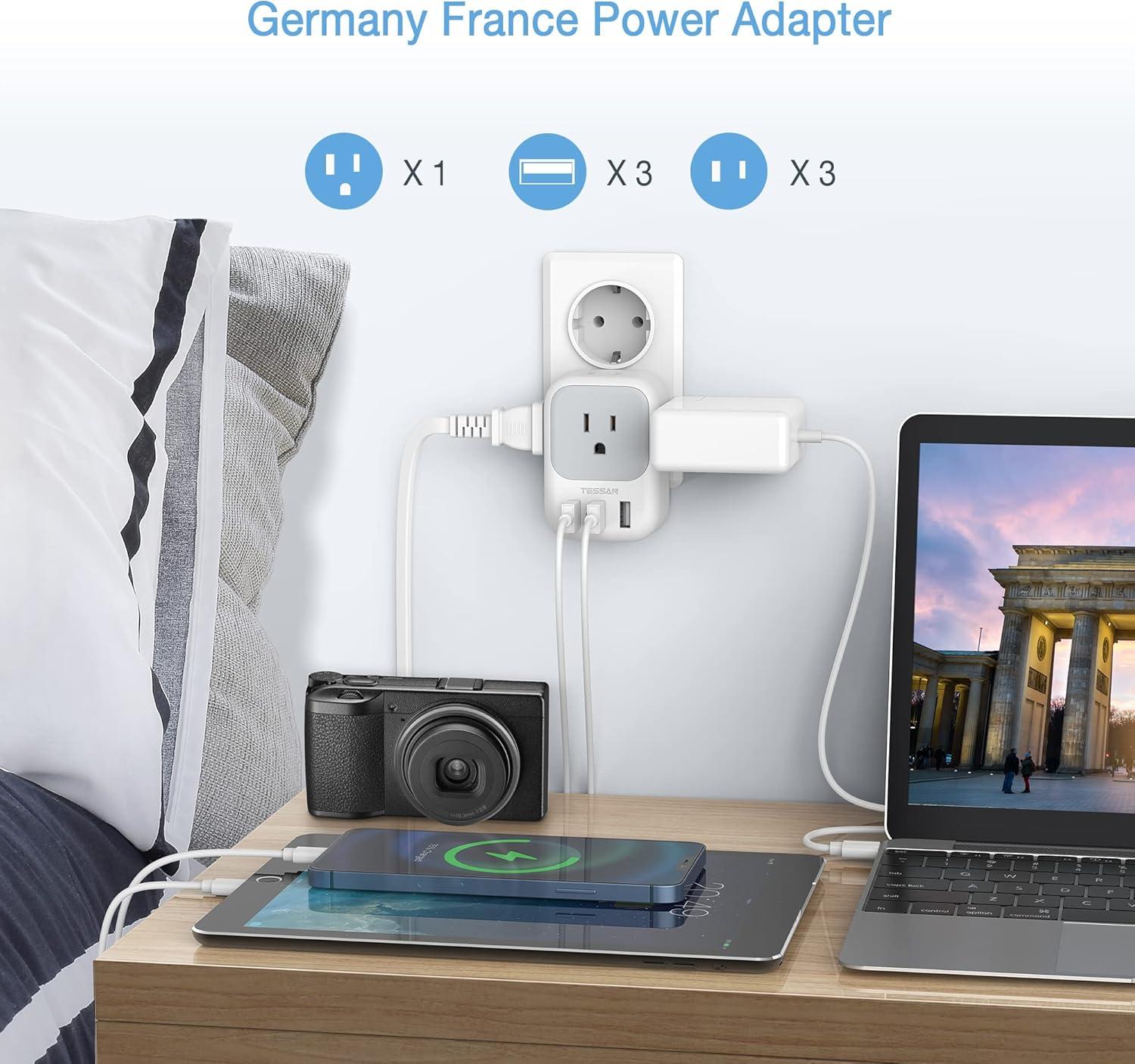 imageTESSAN European Travel Plug Adapter Type C Power Adaptor with 4 AC Outlets 3 USB Ports 2 USB C Europe Outlet Adapter for USA to EU Euro International Italy Iceland Spain France Greece GermanygreywhiteType EF
