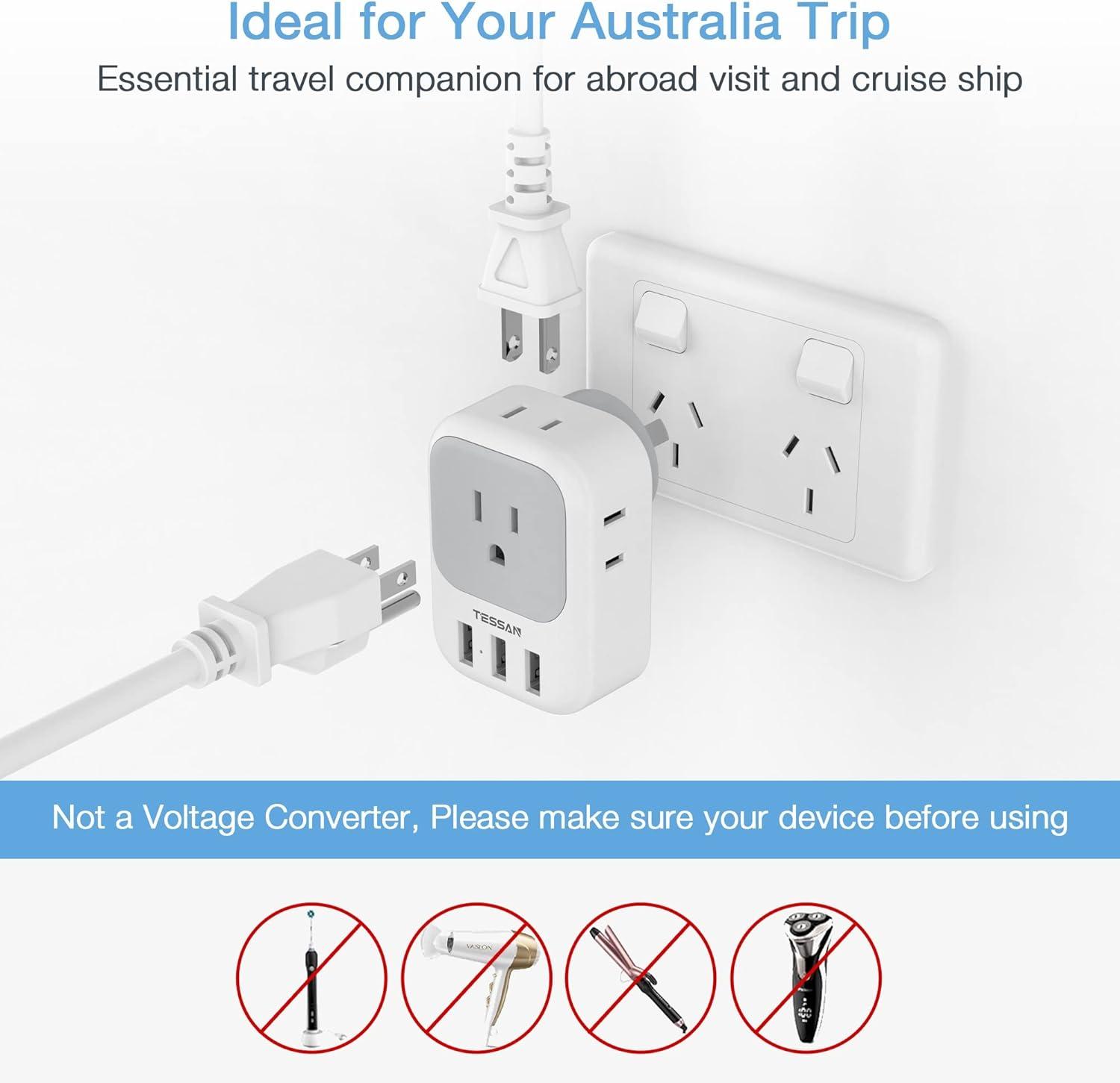 imageTESSAN European Travel Plug Adapter Type C Power Adaptor with 4 AC Outlets 3 USB Ports 2 USB C Europe Outlet Adapter for USA to EU Euro International Italy Iceland Spain France Greece GermanygraywhiteType I
