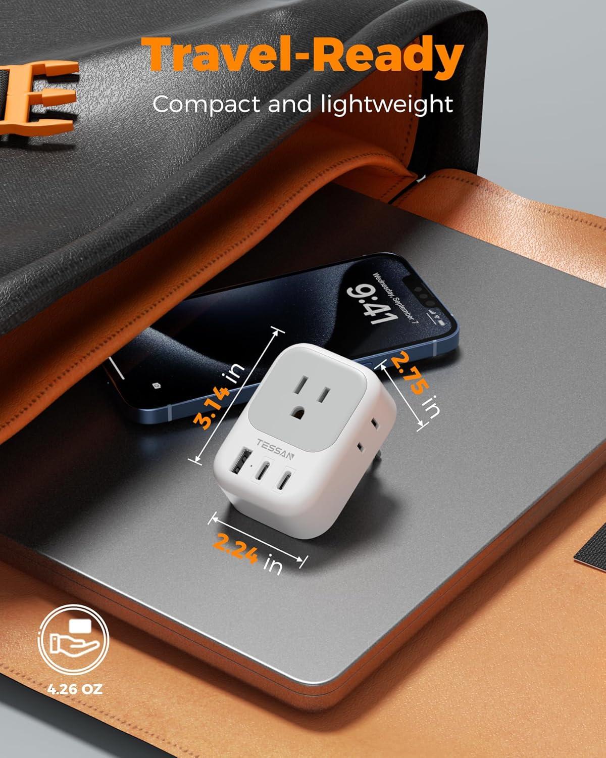 imageTESSAN European Travel Plug Adapter Type C Power Adaptor with 4 AC Outlets 3 USB Ports 2 USB C Europe Outlet Adapter for USA to EU Euro International Italy Iceland Spain France Greece GermanyGreyType C 2 USB C