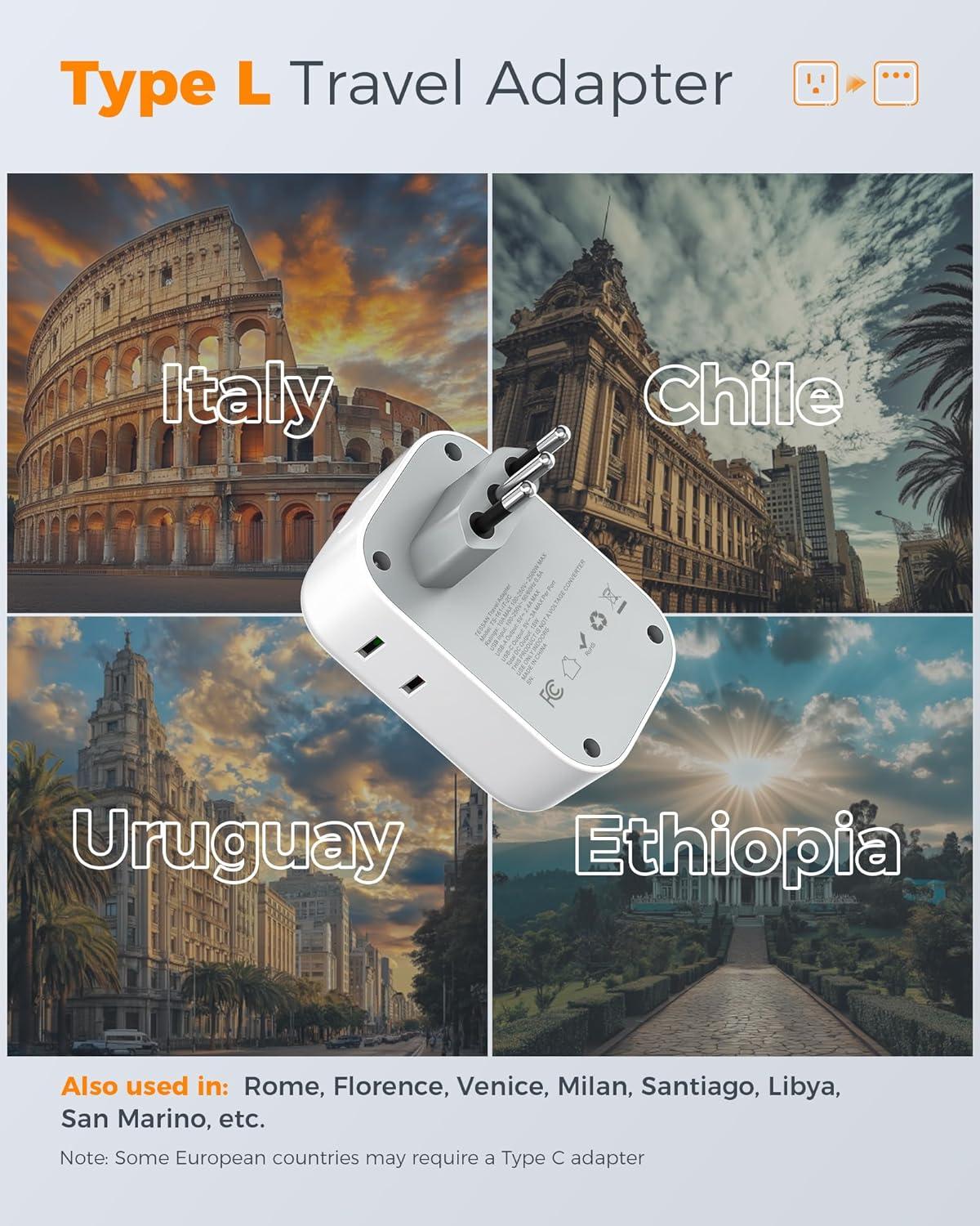 imageTESSAN European Travel Plug Adapter Type C Power Adaptor with 4 AC Outlets 3 USB Ports 2 USB C Europe Outlet Adapter for USA to EU Euro International Italy Iceland Spain France Greece GermanygraywhiteType L