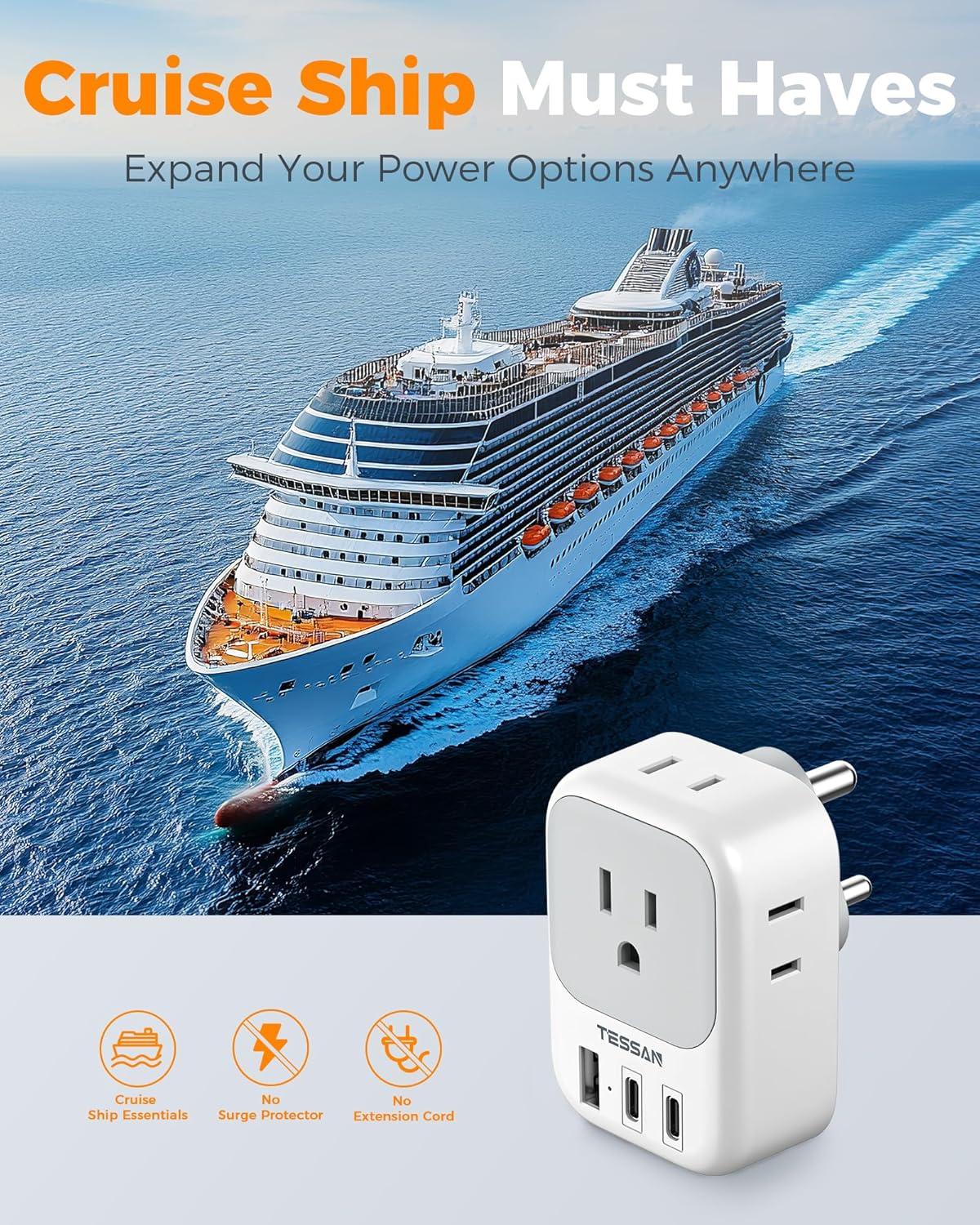 imageTESSAN European Travel Plug Adapter Type C Power Adaptor with 4 AC Outlets 3 USB Ports 2 USB C Europe Outlet Adapter for USA to EU Euro International Italy Iceland Spain France Greece GermanywhitegrayType D
