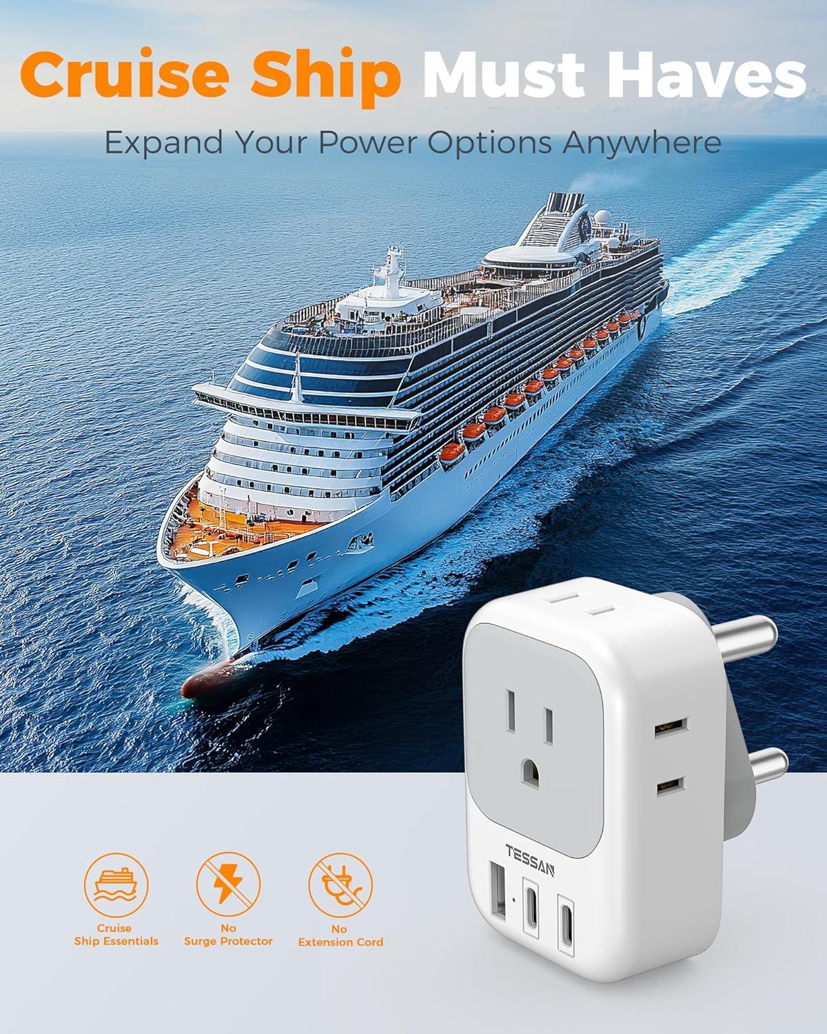 imageTESSAN European Travel Plug Adapter Type C Power Adaptor with 4 AC Outlets 3 USB Ports 2 USB C Europe Outlet Adapter for USA to EU Euro International Italy Iceland Spain France Greece GermanygreyType M