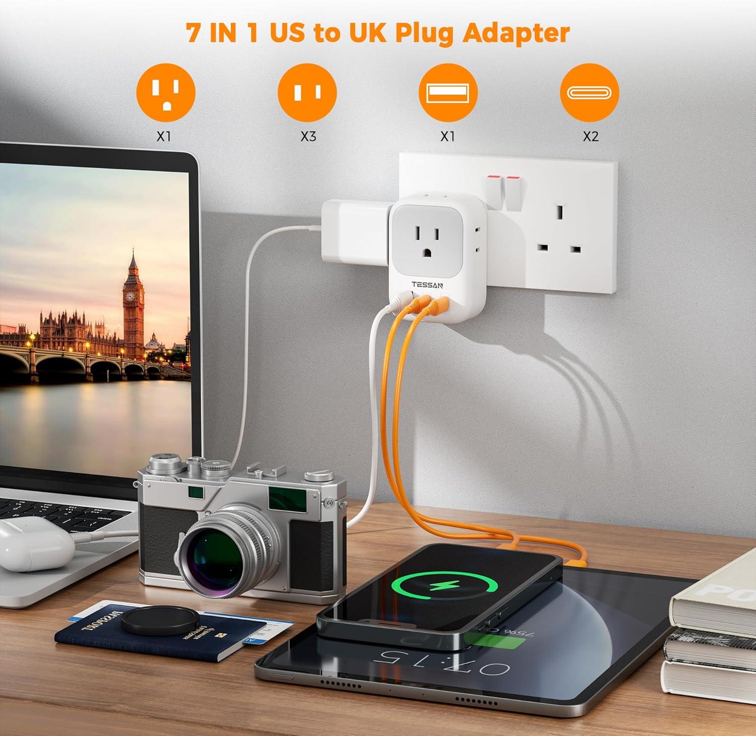 imageTESSAN European Travel Plug Adapter Type C Power Adaptor with 4 AC Outlets 3 USB Ports 2 USB C Europe Outlet Adapter for USA to EU Euro International Italy Iceland Spain France Greece GermanyGreyType G 2 USB C