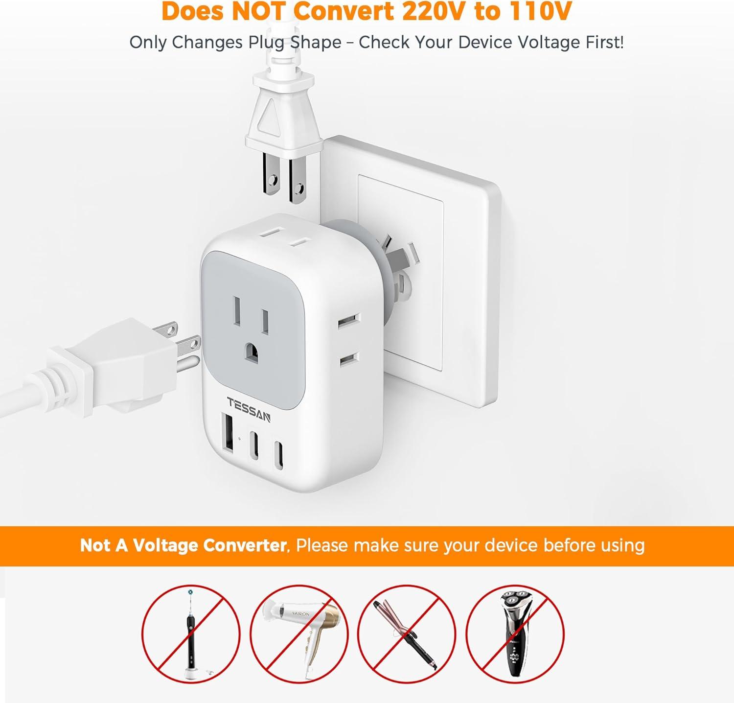 imageTESSAN European Travel Plug Adapter Type C Power Adaptor with 4 AC Outlets 3 USB Ports 2 USB C Europe Outlet Adapter for USA to EU Euro International Italy Iceland Spain France Greece GermanyGreyType I 2 USB C