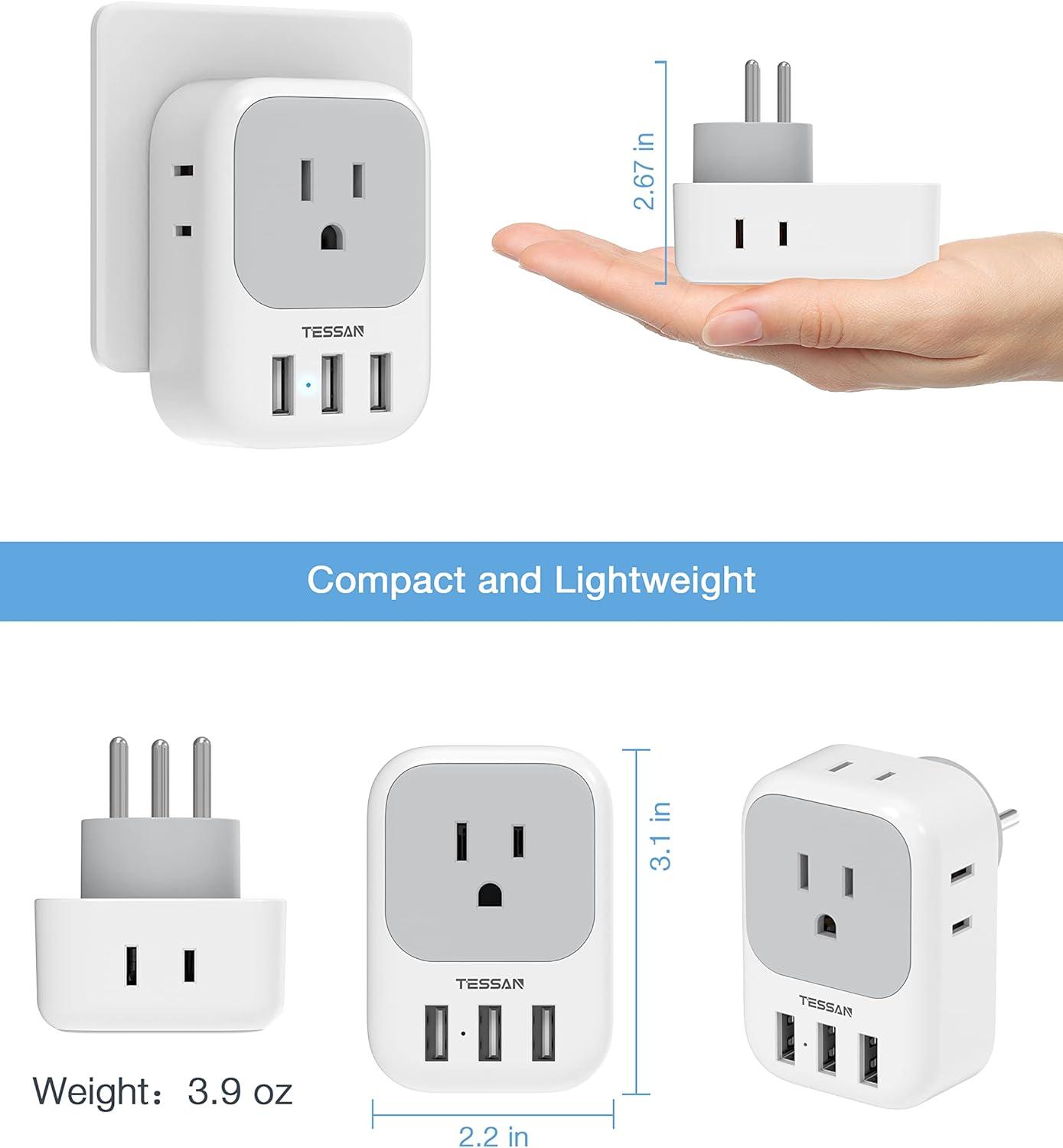 imageTESSAN European Travel Plug Adapter Type C Power Adaptor with 4 AC Outlets 3 USB Ports 2 USB C Europe Outlet Adapter for USA to EU Euro International Italy Iceland Spain France Greece GermanywhitegreyType H