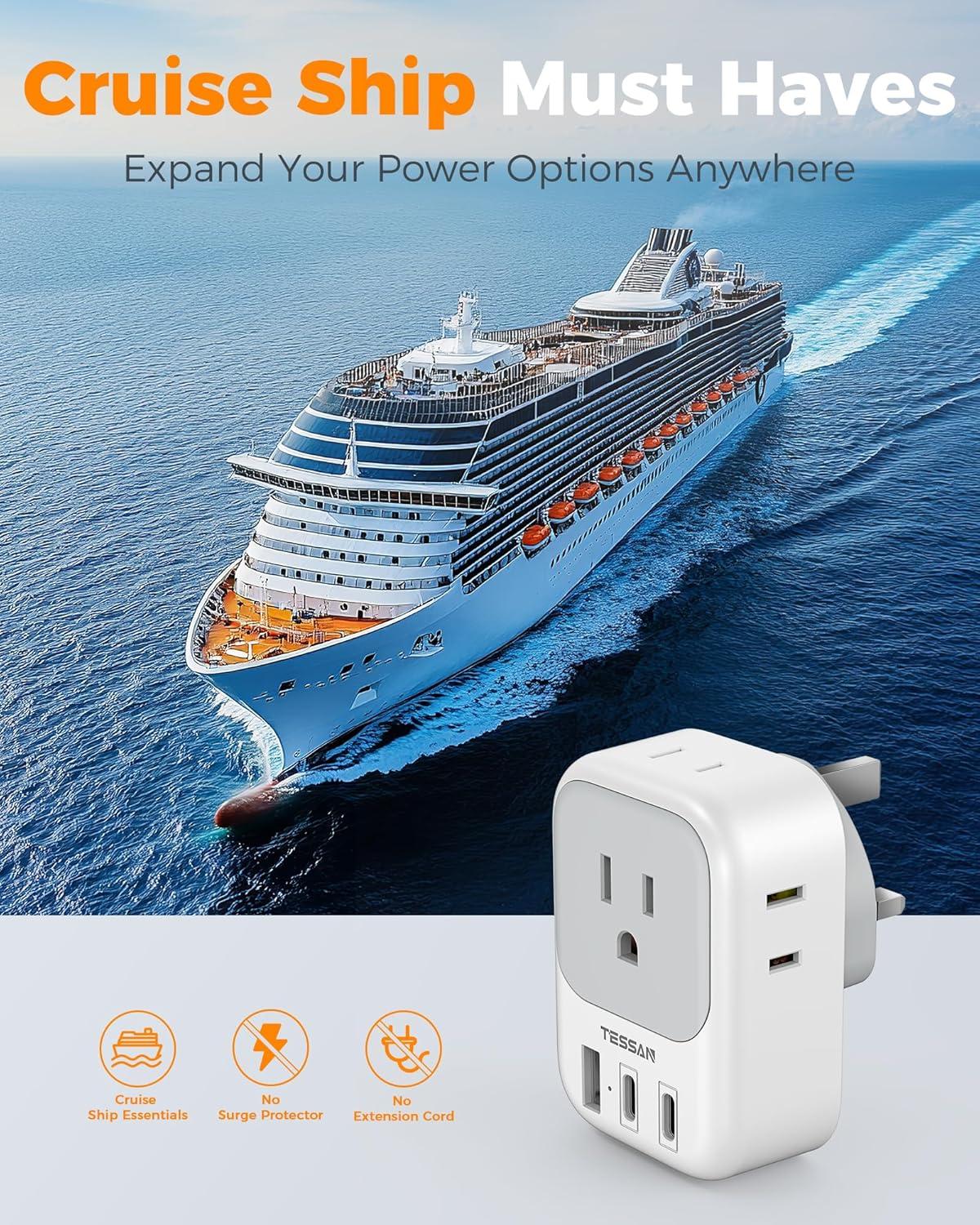 imageTESSAN European Travel Plug Adapter USB C 3 Pack US to Europe Plug Adaptor with 4 AC Outlets 3 USB Charging Ports Type C Power Adapter for USA to EU Euro Spain France Iceland Italy Germany GreecegraywhiteType G