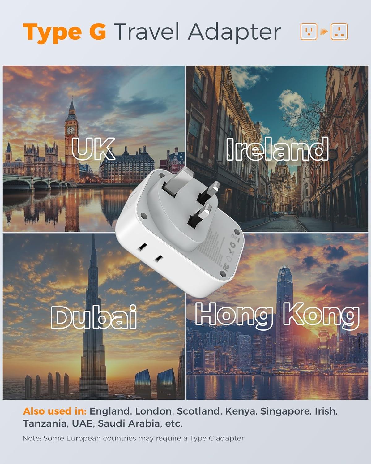 imageTESSAN European Travel Plug Adapter USB C 3 Pack US to Europe Plug Adaptor with 4 AC Outlets 3 USB Charging Ports Type C Power Adapter for USA to EU Euro Spain France Iceland Italy Germany GreecegraywhiteType G