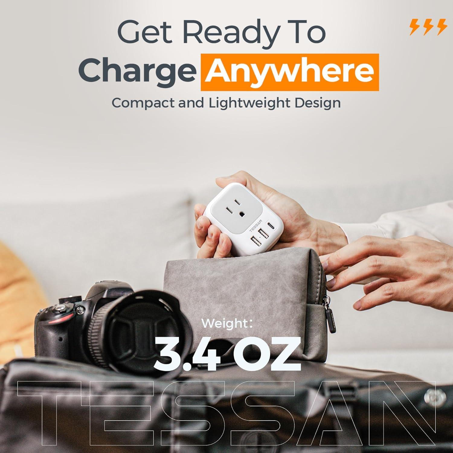 imageTESSAN South Africa Power Adapter Type M Plug Adaptor with 4 American Outlets 3 USB Charger 1 USB C Port for US to Bhutan Botswana Namibia NepalType AGreyWhite