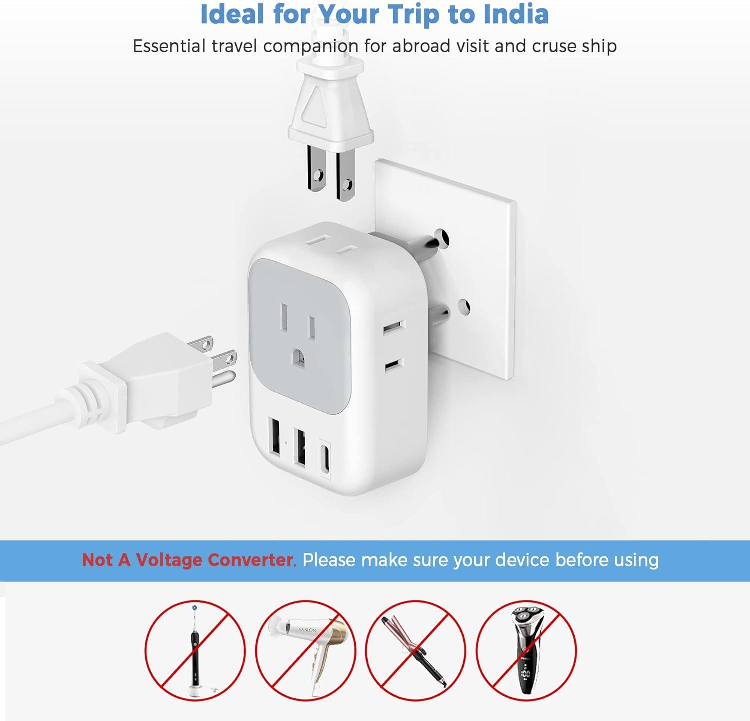 imageTESSAN South Africa Power Adapter Type M Plug Adaptor with 4 American Outlets 3 USB Charger 1 USB C Port for US to Bhutan Botswana Namibia NepalType Dwhite
