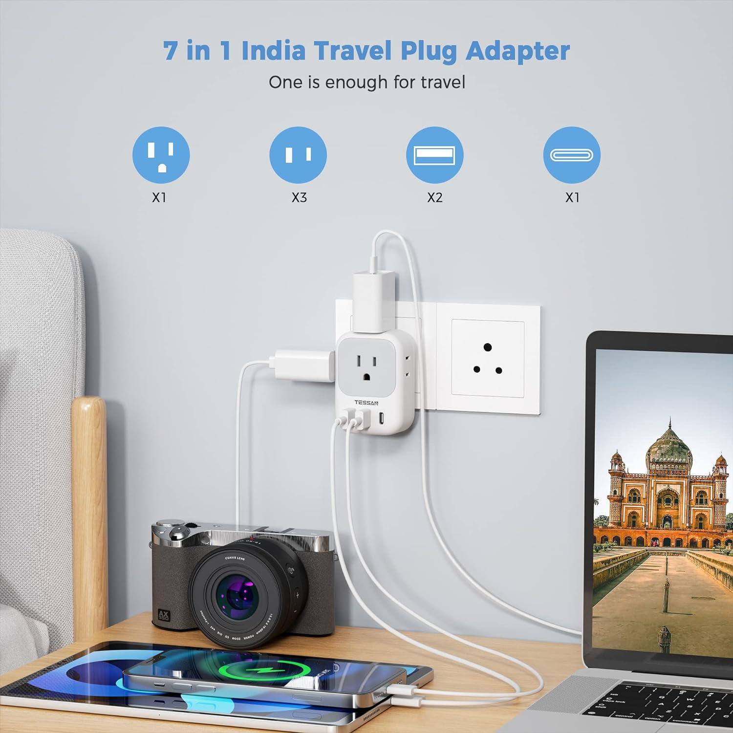 imageTESSAN South Africa Power Adapter Type M Plug Adaptor with 4 American Outlets 3 USB Charger 1 USB C Port for US to Bhutan Botswana Namibia NepalType Dwhite