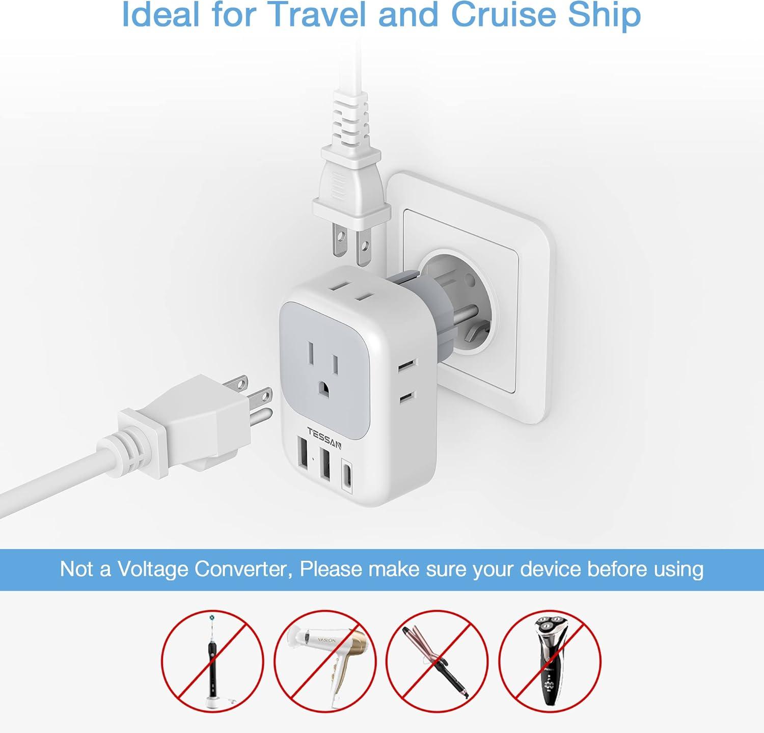 imageTESSAN South Africa Power Adapter Type M Plug Adaptor with 4 American Outlets 3 USB Charger 1 USB C Port for US to Bhutan Botswana Namibia NepalType EFwhitegrey