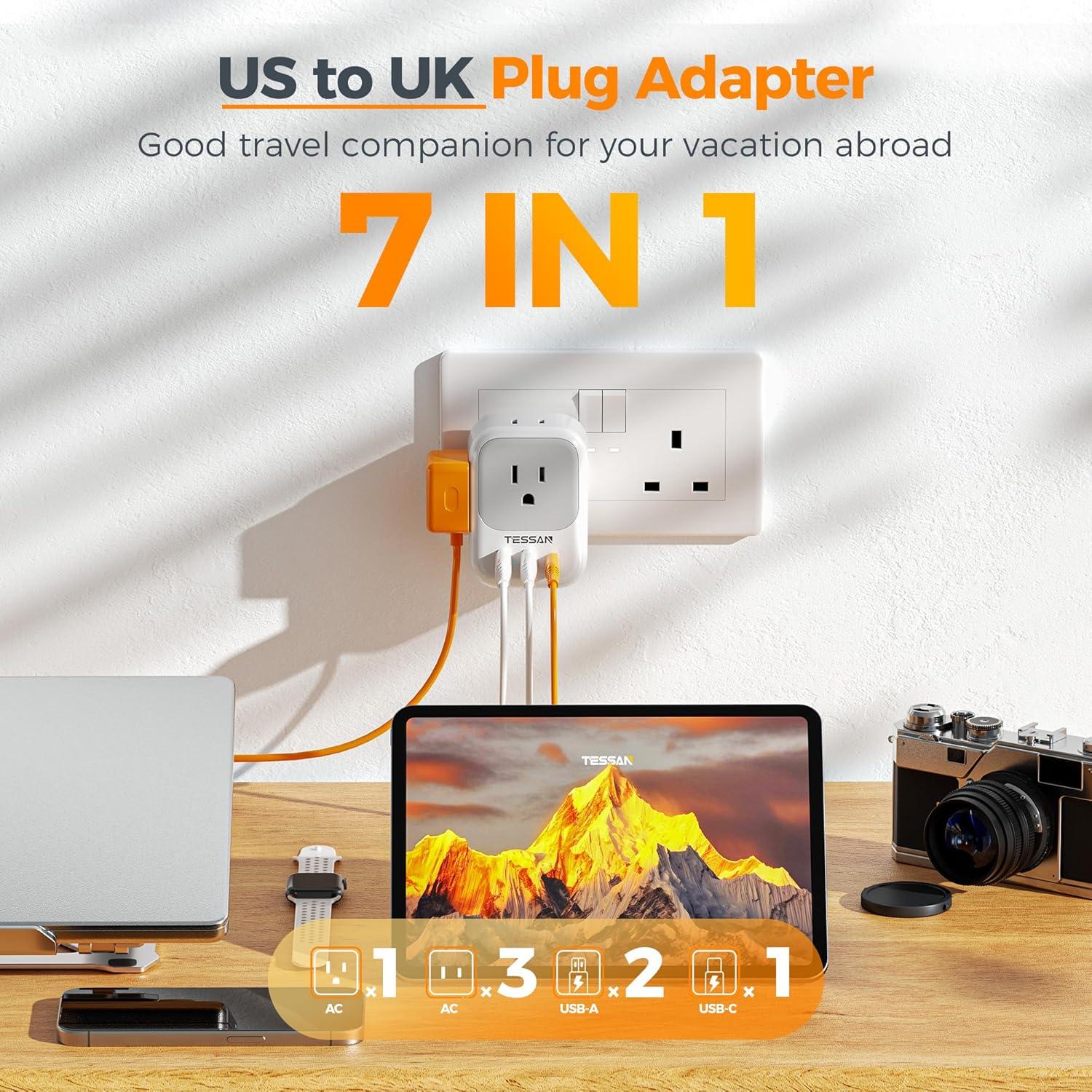 imageTESSAN South Africa Power Adapter Type M Plug Adaptor with 4 American Outlets 3 USB Charger 1 USB C Port for US to Bhutan Botswana Namibia NepalType GUK IrelandFoldable