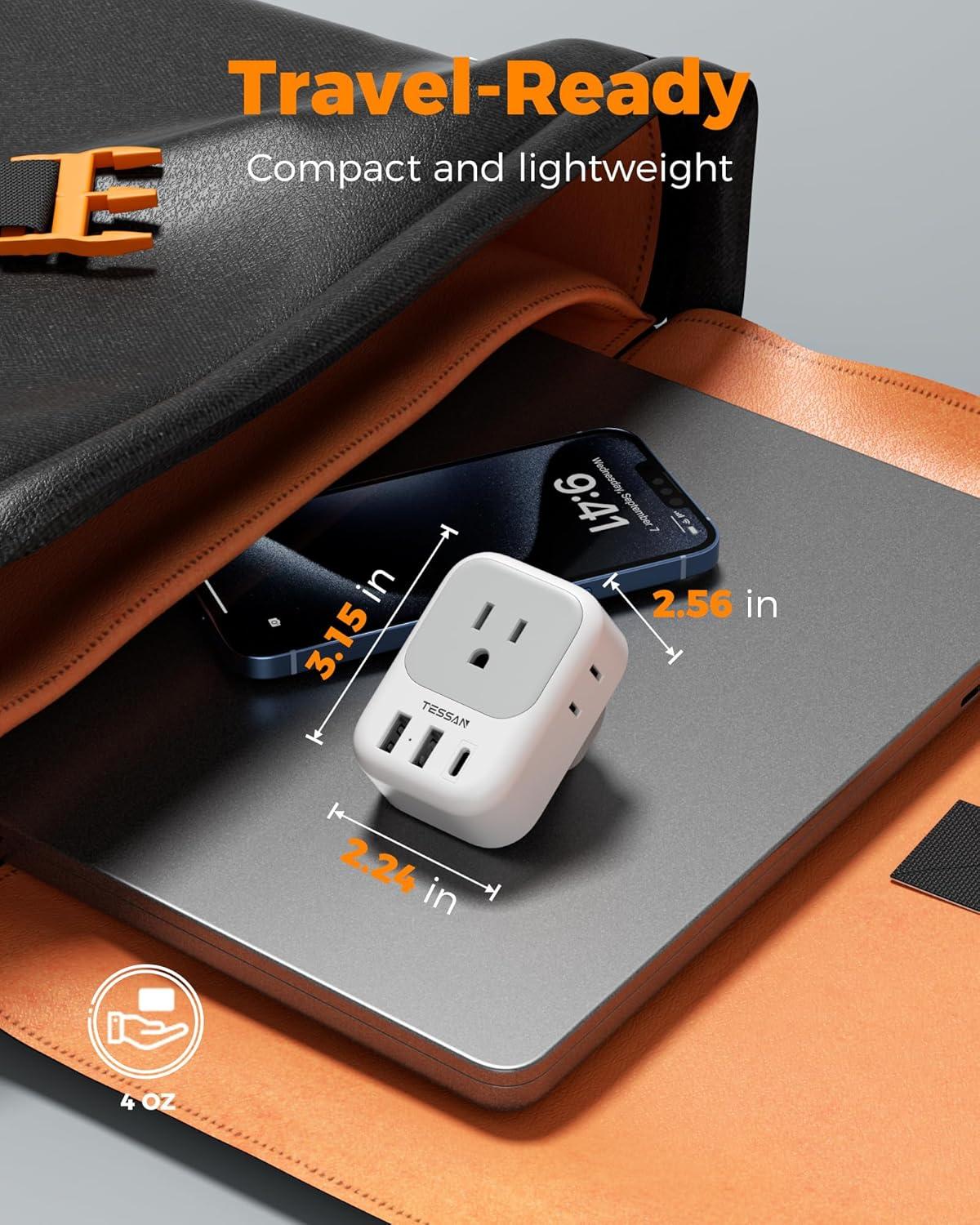 imageTESSAN South Africa Power Adapter Type M Plug Adaptor with 4 American Outlets 3 USB Charger 1 USB C Port for US to Bhutan Botswana Namibia NepalType GGray
