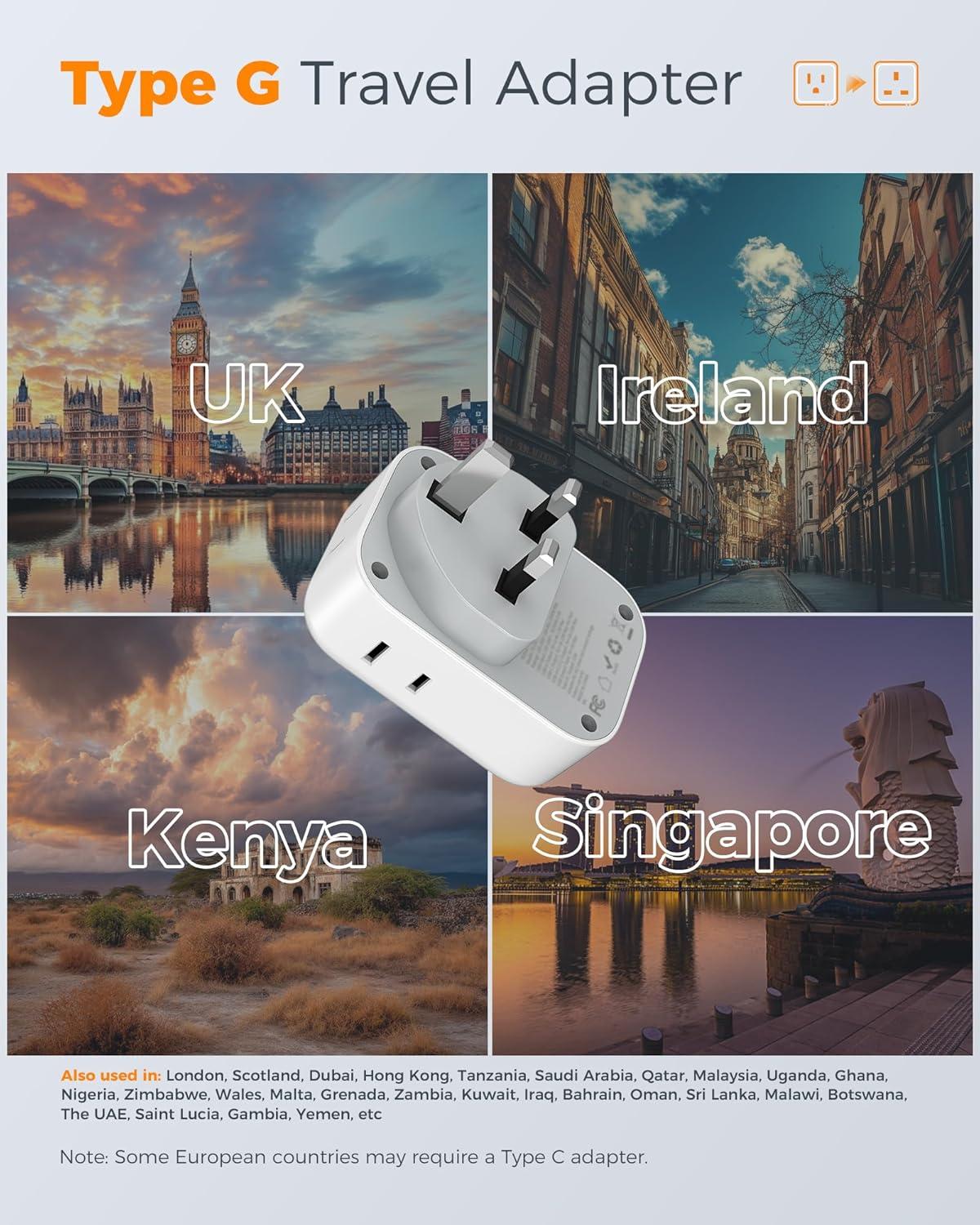 imageTESSAN South Africa Power Adapter Type M Plug Adaptor with 4 American Outlets 3 USB Charger 1 USB C Port for US to Bhutan Botswana Namibia NepalType GGray
