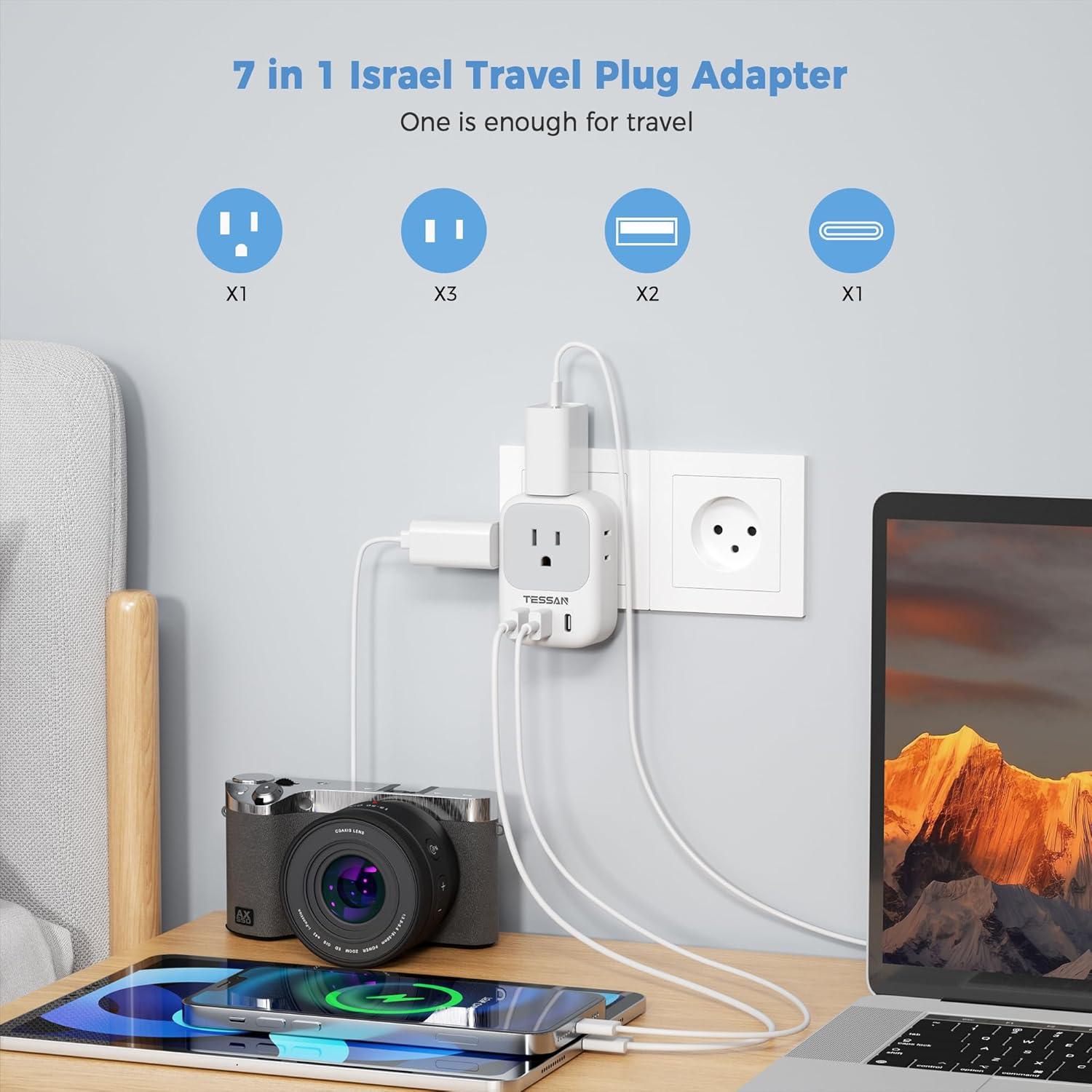 imageTESSAN South Africa Power Adapter Type M Plug Adaptor with 4 American Outlets 3 USB Charger 1 USB C Port for US to Bhutan Botswana Namibia NepalType Hgray