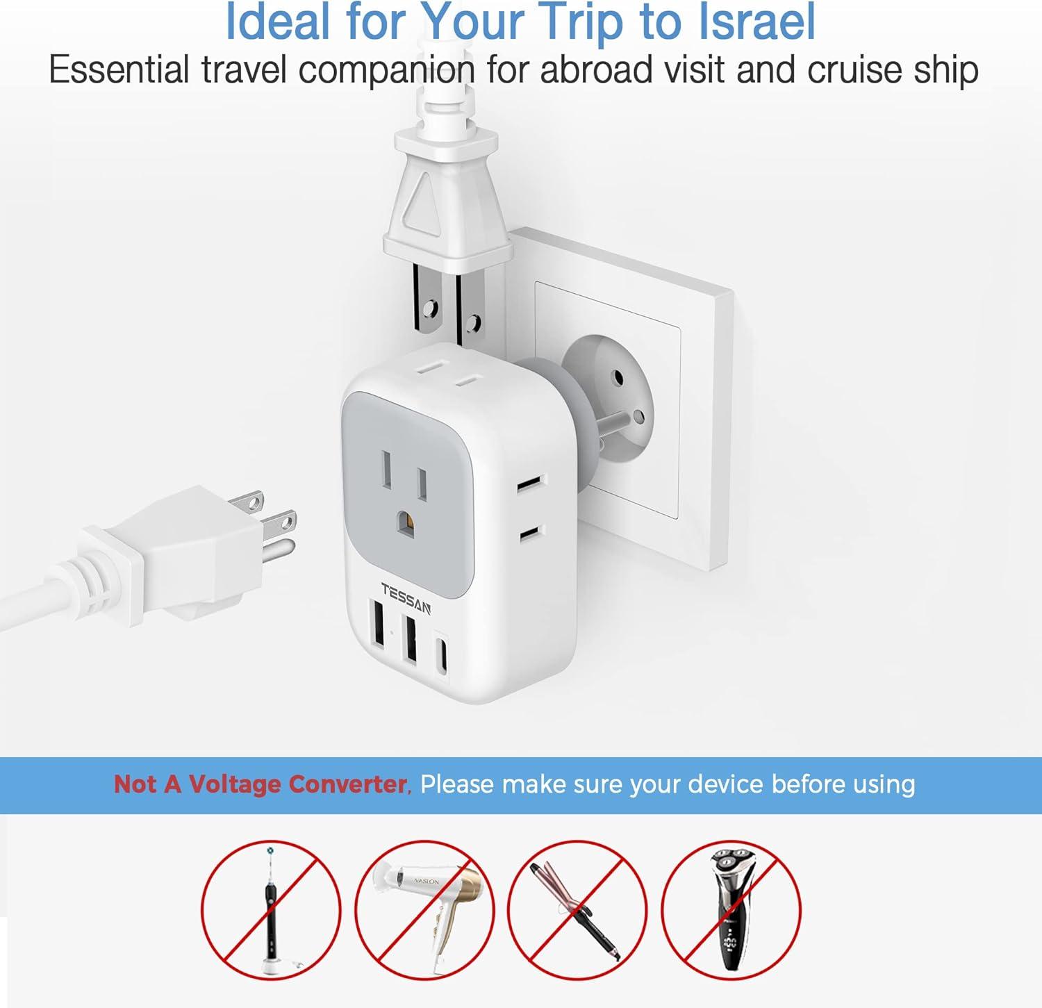 imageTESSAN South Africa Power Adapter Type M Plug Adaptor with 4 American Outlets 3 USB Charger 1 USB C Port for US to Bhutan Botswana Namibia NepalType Hgray