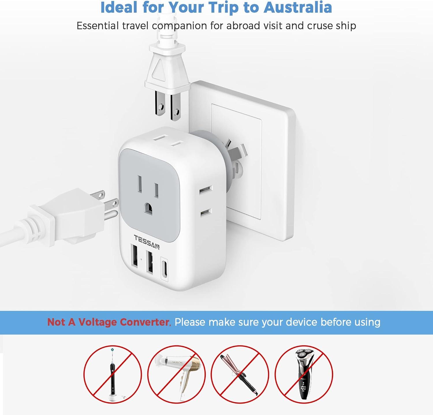imageTESSAN South Africa Power Adapter Type M Plug Adaptor with 4 American Outlets 3 USB Charger 1 USB C Port for US to Bhutan Botswana Namibia NepalType IGreywhite