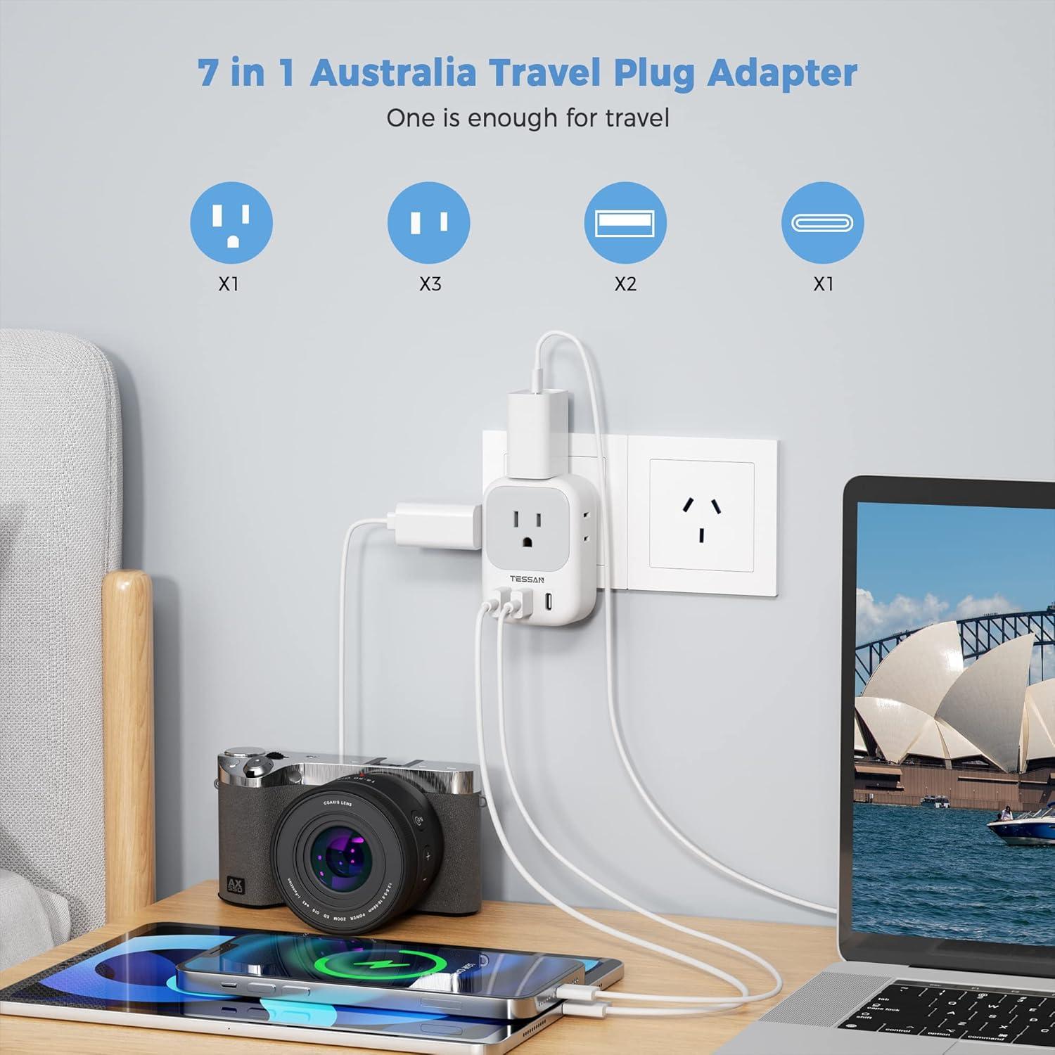 imageTESSAN South Africa Power Adapter Type M Plug Adaptor with 4 American Outlets 3 USB Charger 1 USB C Port for US to Bhutan Botswana Namibia NepalType IGreywhite