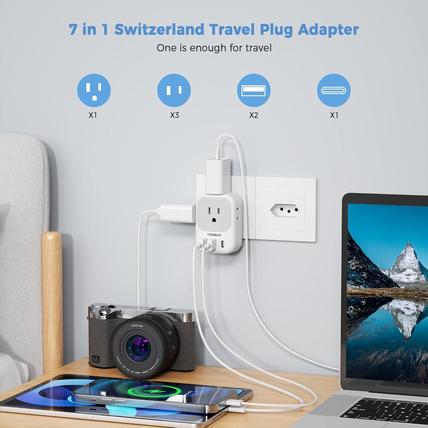imageTESSAN South Africa Power Adapter Type M Plug Adaptor with 4 American Outlets 3 USB Charger 1 USB C Port for US to Bhutan Botswana Namibia NepalType Jwhitegrey