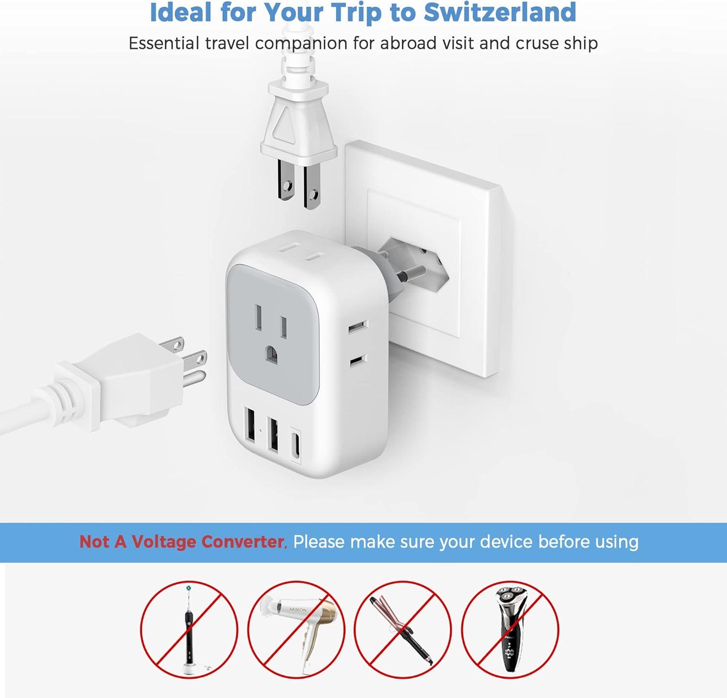 imageTESSAN South Africa Power Adapter Type M Plug Adaptor with 4 American Outlets 3 USB Charger 1 USB C Port for US to Bhutan Botswana Namibia NepalType Jwhitegrey