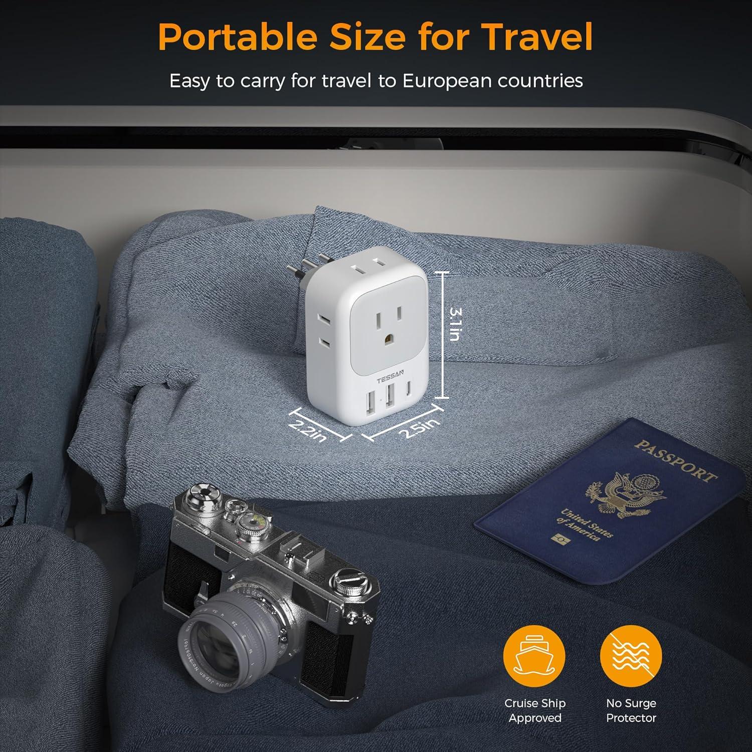 imageTESSAN South Africa Power Adapter Type M Plug Adaptor with 4 American Outlets 3 USB Charger 1 USB C Port for US to Bhutan Botswana Namibia NepalType Lwhite gray