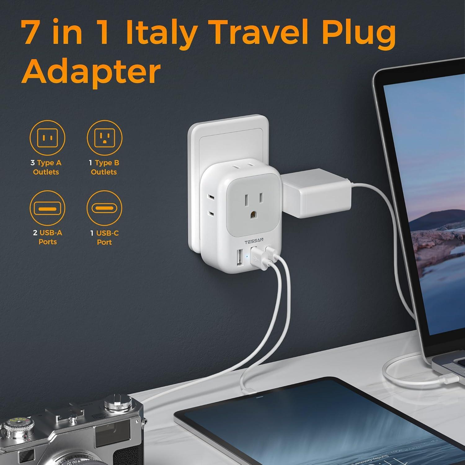 imageTESSAN South Africa Power Adapter Type M Plug Adaptor with 4 American Outlets 3 USB Charger 1 USB C Port for US to Bhutan Botswana Namibia NepalType Lwhite gray