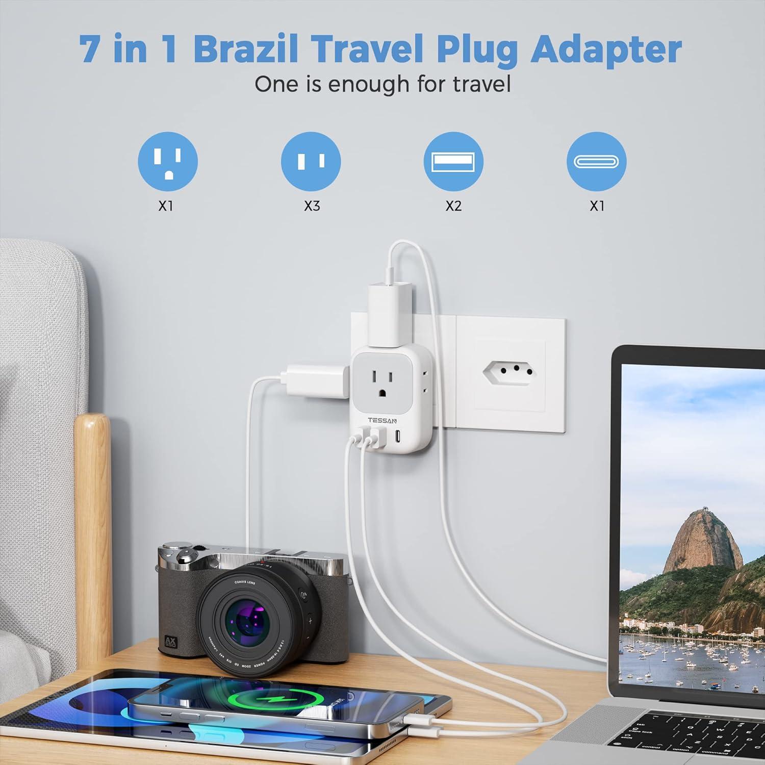 imageTESSAN South Africa Power Adapter Type M Plug Adaptor with 4 American Outlets 3 USB Charger 1 USB C Port for US to Bhutan Botswana Namibia NepalType Ngrey white