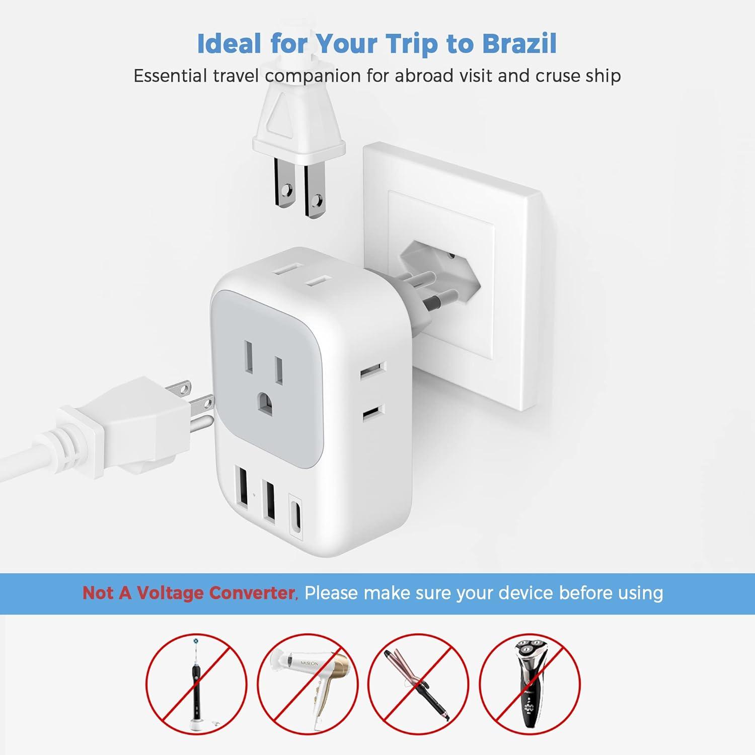 imageTESSAN South Africa Power Adapter Type M Plug Adaptor with 4 American Outlets 3 USB Charger 1 USB C Port for US to Bhutan Botswana Namibia NepalType Ngrey white