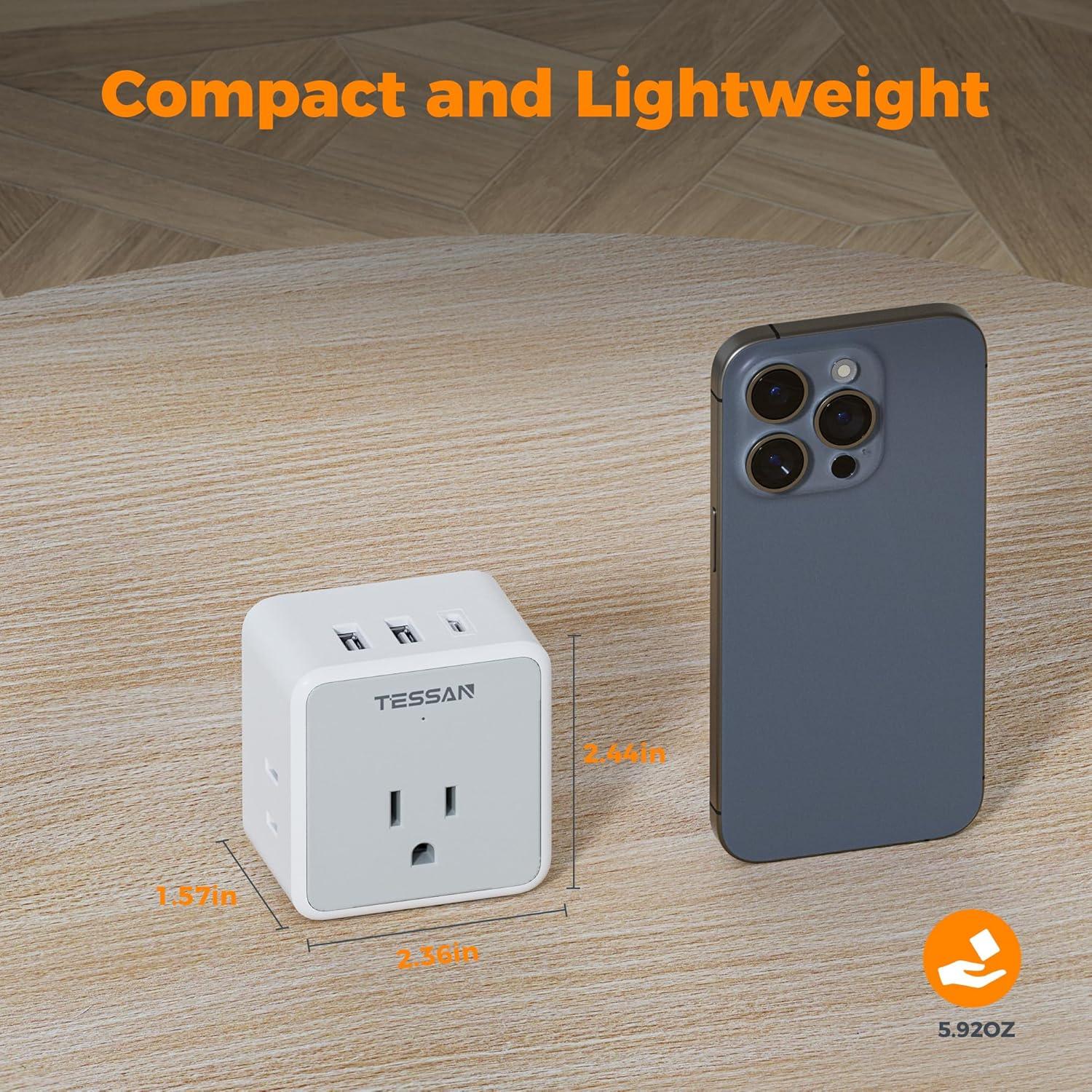 imageTESSAN Universal Travel Adapter Kit 6in1 International Power Adapter with 3 USB 1 USB C and 3 AC Outlets Wordwide Adaptor Supports Type C G EF I A B for US EU UK Australia Japan Greywhite grey  Type CGEFIAB