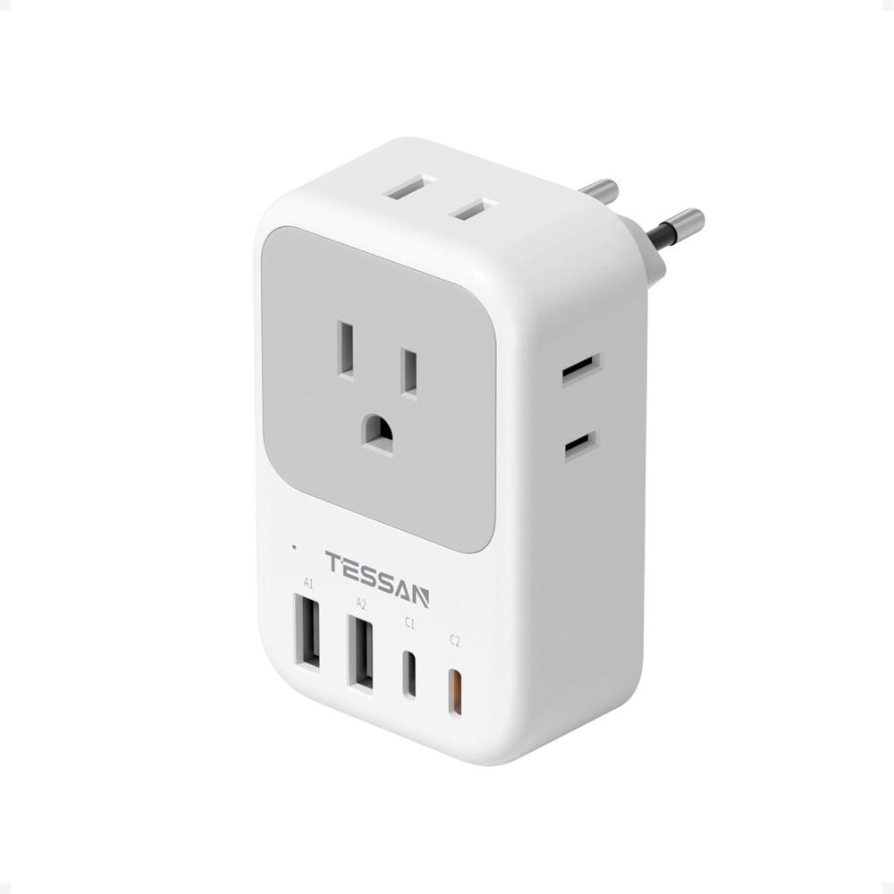 imageEuropean Travel Plug Adapter TESSAN International Power Adaptor with 4 Outlets 4 USB Ports 2 USBC 1 with PD 20W Type C Adapter for US to EU Europe Spain Iceland France Italy Germany Portugalgrey