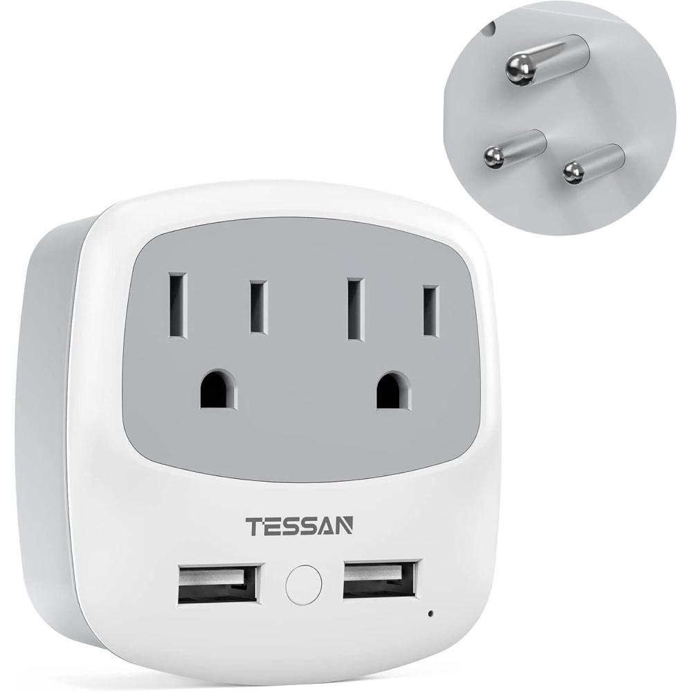 imageEuropean Travel Plug Adapter TESSAN Type C Adaptor with 2 Electrical Outlets 2 USB Ports 1 USB C EU Power Adapter for US to Europe International Iceland Spain Italy France Germany GreecegreyType D