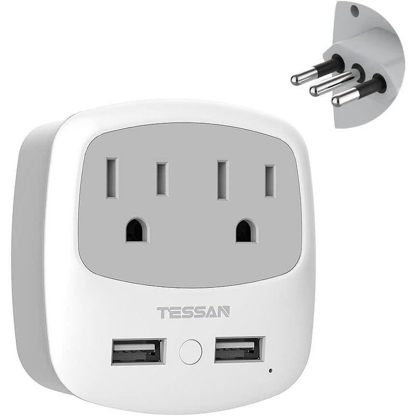 imageEuropean Travel Plug Adapter TESSAN Type C Adaptor with 2 Electrical Outlets 2 USB Ports 1 USB C EU Power Adapter for US to Europe International Iceland Spain Italy France Germany GreecegreyType L