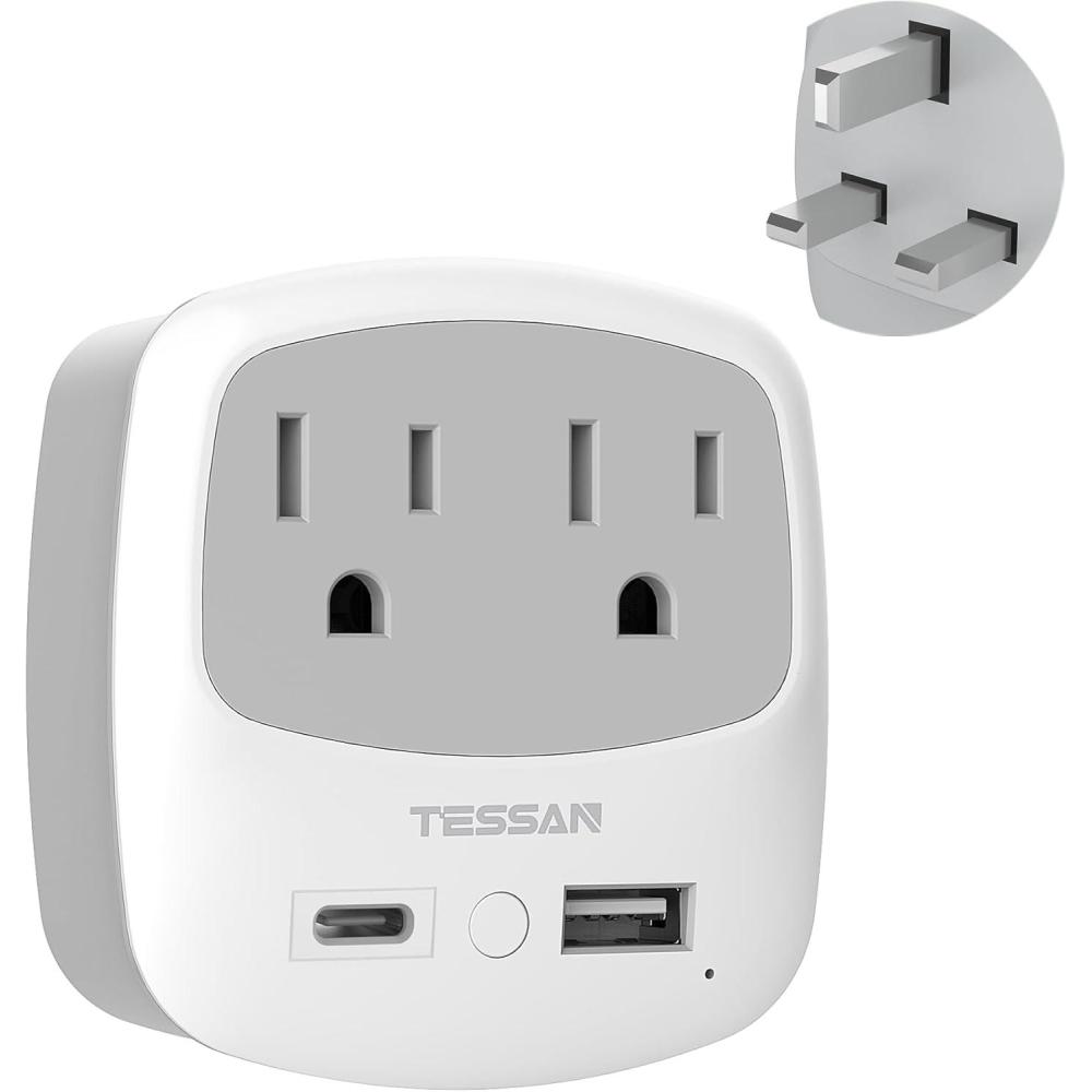 imageEuropean Travel Plug Adapter TESSAN Type C Adaptor with 2 Electrical Outlets 2 USB Ports 1 USB C EU Power Adapter for US to Europe International Iceland Spain Italy France Germany GreeceGreyUKUSB C