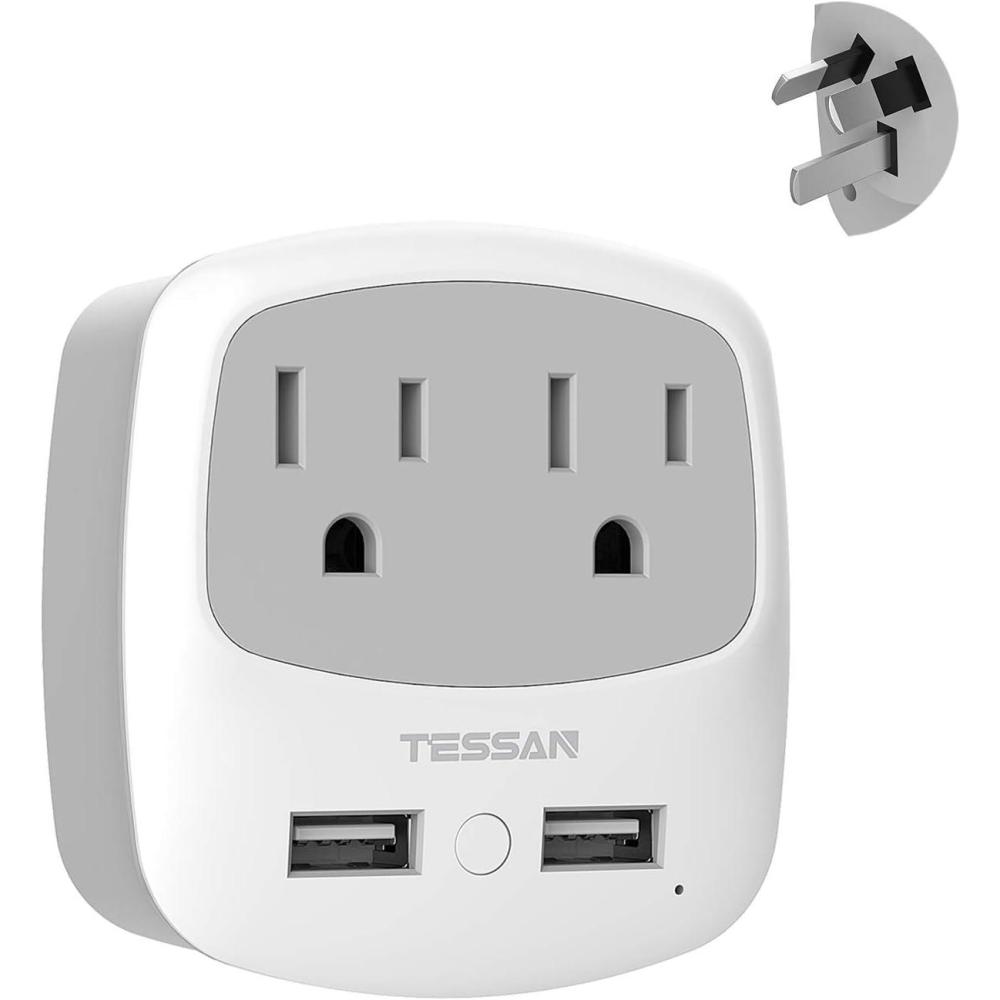 imageEuropean Travel Plug Adapter TESSAN Type C Adaptor with 2 Electrical Outlets 2 USB Ports 1 USB C EU Power Adapter for US to Europe International Iceland Spain Italy France Germany GreeceGreyType I