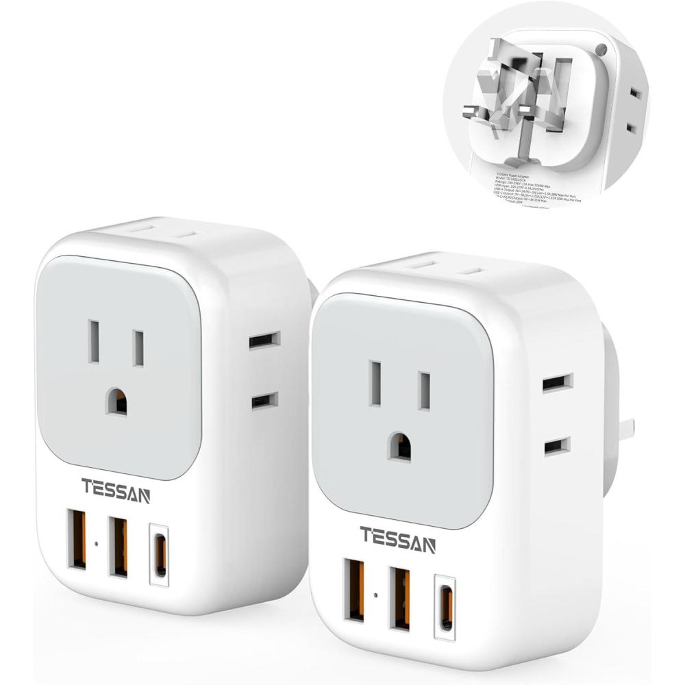 imageSwitzerland Power Adapter 2 Pack TESSAN Type J Adaptor with 4 Outlets 3 USB Charging Ports1 USB C Swiss Travel Plug for US to Switzerland Liechtenstein RwandaFoldable Type GUK Ireland