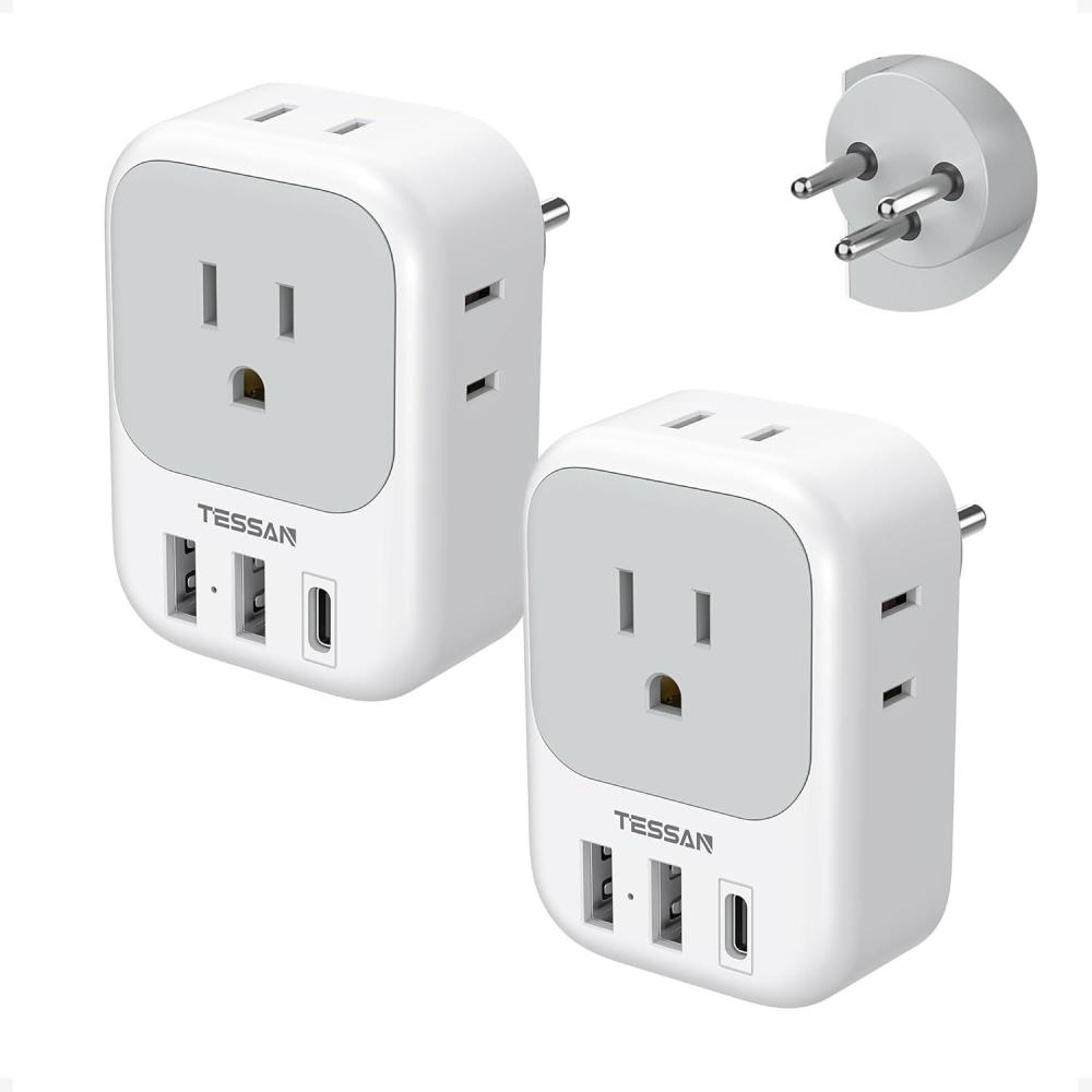 imageSwitzerland Power Adapter 2 Pack TESSAN Type J Adaptor with 4 Outlets 3 USB Charging Ports1 USB C Swiss Travel Plug for US to Switzerland Liechtenstein RwandaType HIsrael