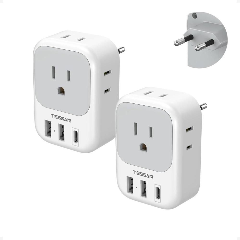imageSwitzerland Power Adapter 2 Pack TESSAN Type J Adaptor with 4 Outlets 3 USB Charging Ports1 USB C Swiss Travel Plug for US to Switzerland Liechtenstein RwandaType CMost of Europe