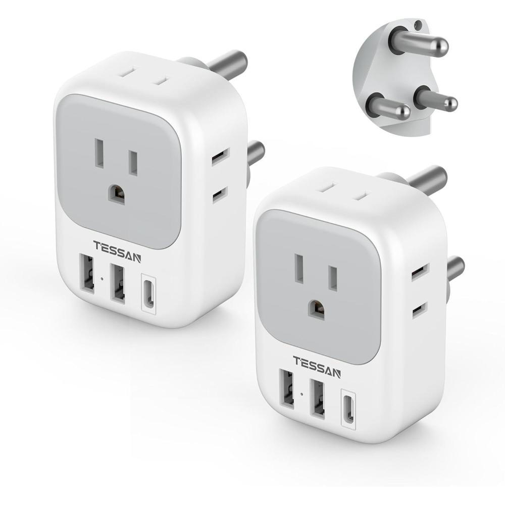 imageSwitzerland Power Adapter 2 Pack TESSAN Type J Adaptor with 4 Outlets 3 USB Charging Ports1 USB C Swiss Travel Plug for US to Switzerland Liechtenstein RwandaType M  South Africa