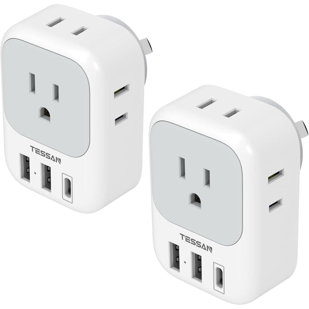 imageSwitzerland Power Adapter 2 Pack TESSAN Type J Adaptor with 4 Outlets 3 USB Charging Ports1 USB C Swiss Travel Plug for US to Switzerland Liechtenstein RwandaType I  Australia China