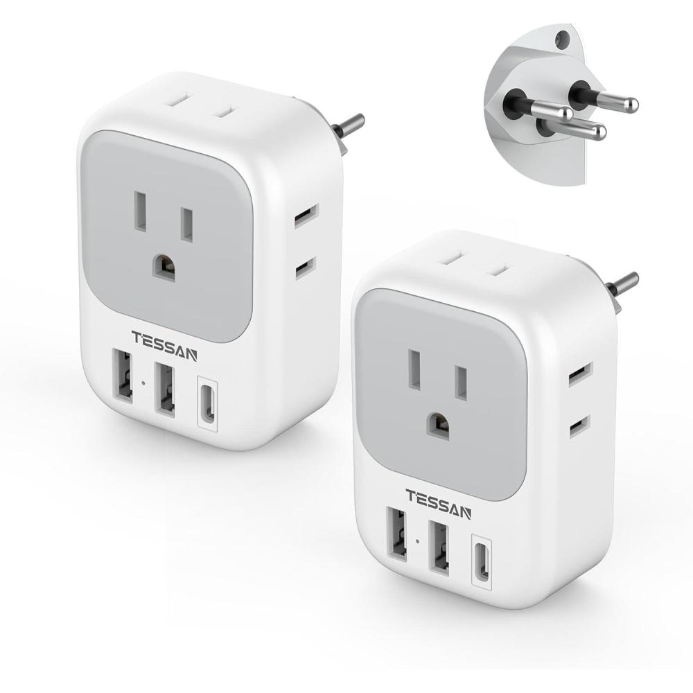imageSwitzerland Power Adapter 2 Pack TESSAN Type J Adaptor with 4 Outlets 3 USB Charging Ports1 USB C Swiss Travel Plug for US to Switzerland Liechtenstein RwandaType J  Switzerland