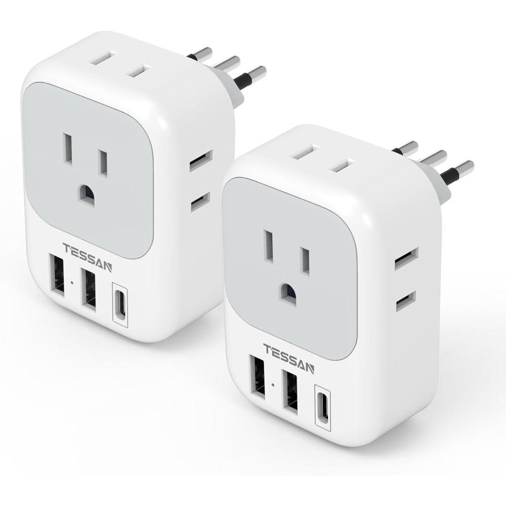 imageSwitzerland Power Adapter 2 Pack TESSAN Type J Adaptor with 4 Outlets 3 USB Charging Ports1 USB C Swiss Travel Plug for US to Switzerland Liechtenstein RwandaType L  Italy Chile