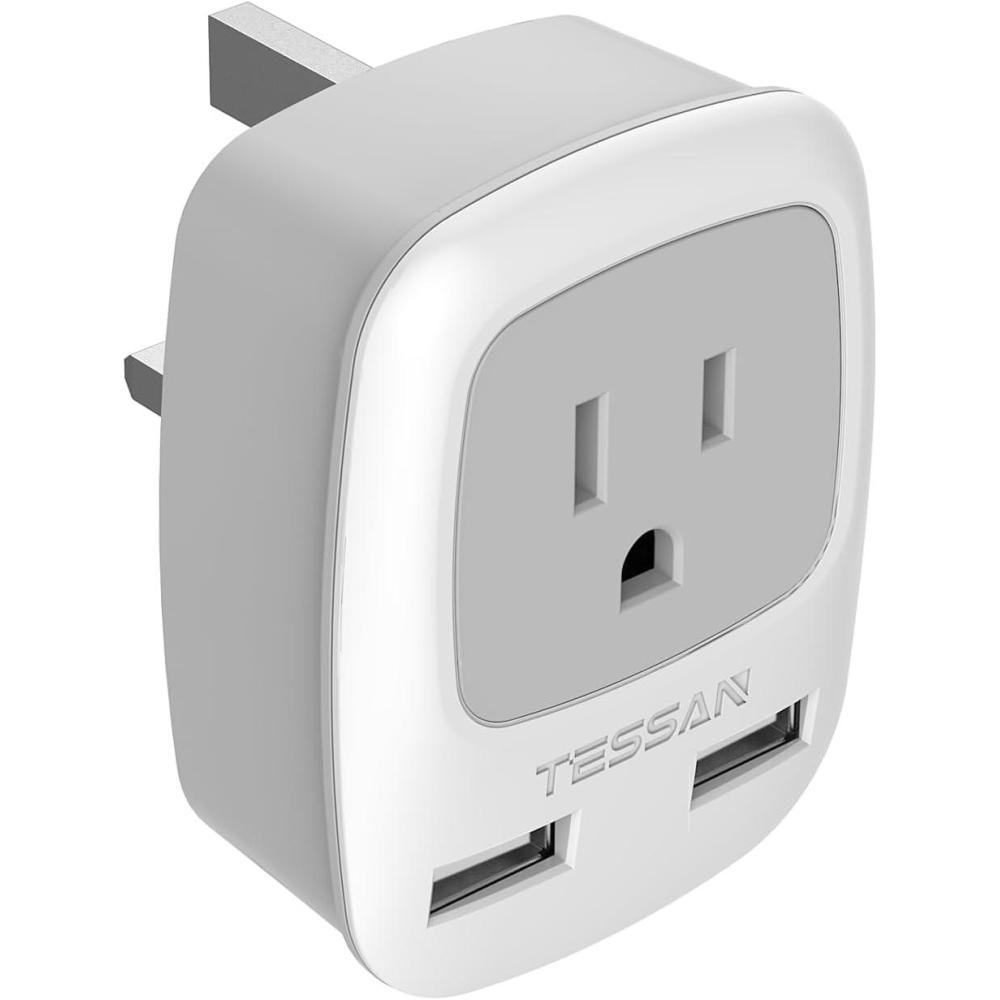 imageTESSAN European Travel Plug Adapter Europe Power Adaptor with 2 USB Ports International Type C Outlet Charger for US to Most of EU Iceland Spain Italy France GermanyGrey