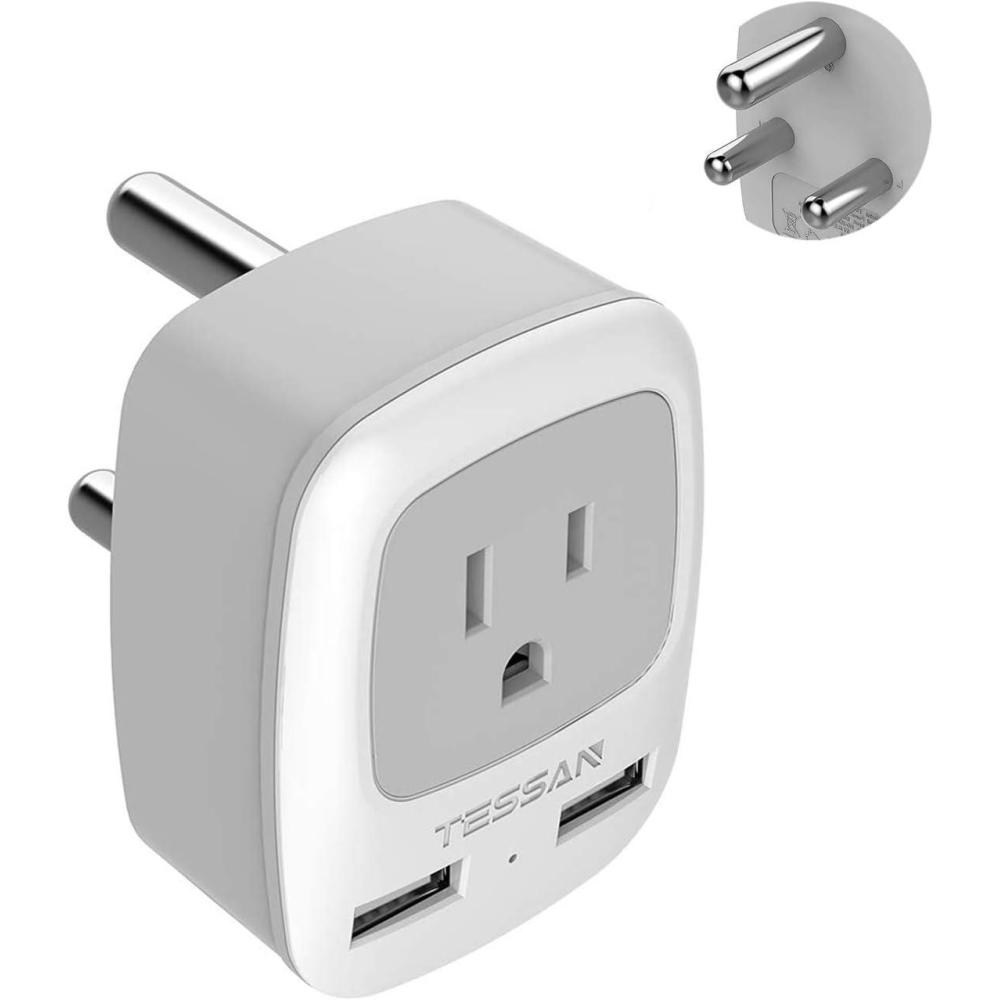 imageTESSAN European Travel Plug Adapter Europe Power Adaptor with 2 USB Ports International Type C Outlet Charger for US to Most of EU Iceland Spain Italy France Germanygray Type M