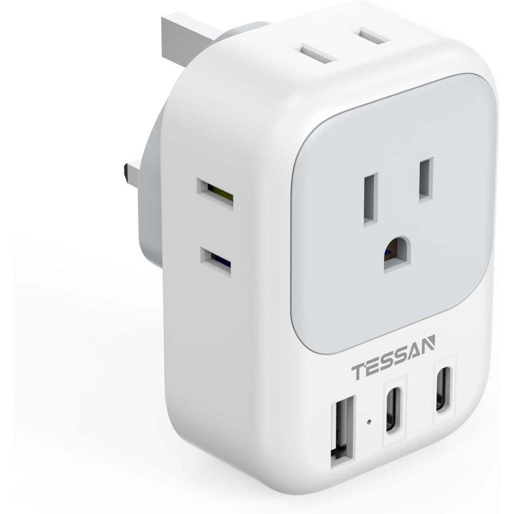 imageTESSAN European Travel Plug Adapter Type C Power Adaptor with 4 AC Outlets 3 USB Ports 2 USB C Europe Outlet Adapter for USA to EU Euro International Italy Iceland Spain France Greece GermanyGreyType G 2 USB C