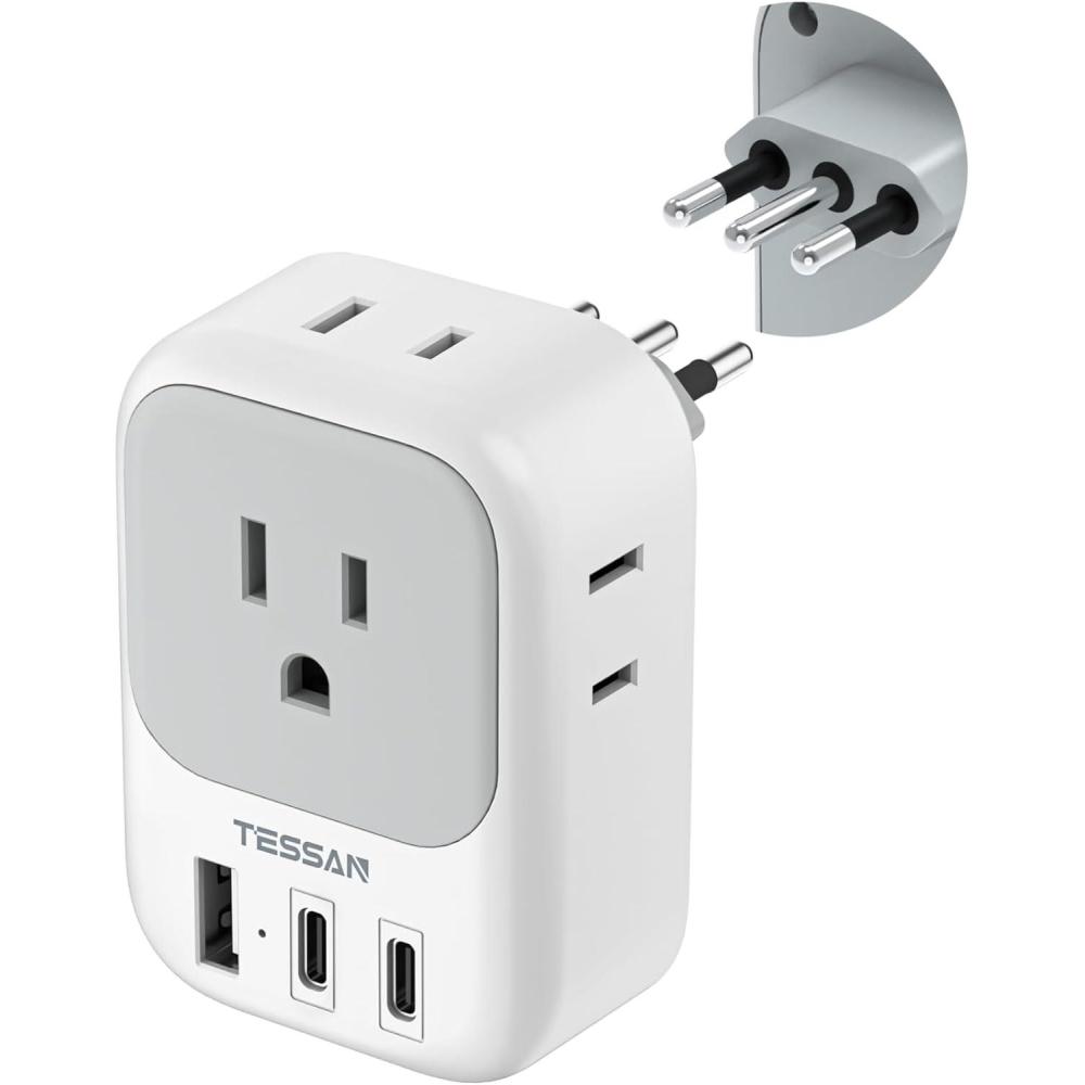imageTESSAN European Travel Plug Adapter Type C Power Adaptor with 4 AC Outlets 3 USB Ports 2 USB C Europe Outlet Adapter for USA to EU Euro International Italy Iceland Spain France Greece GermanygraywhiteType L