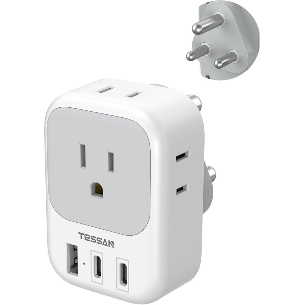 imageTESSAN European Travel Plug Adapter Type C Power Adaptor with 4 AC Outlets 3 USB Ports 2 USB C Europe Outlet Adapter for USA to EU Euro International Italy Iceland Spain France Greece GermanygreyType M