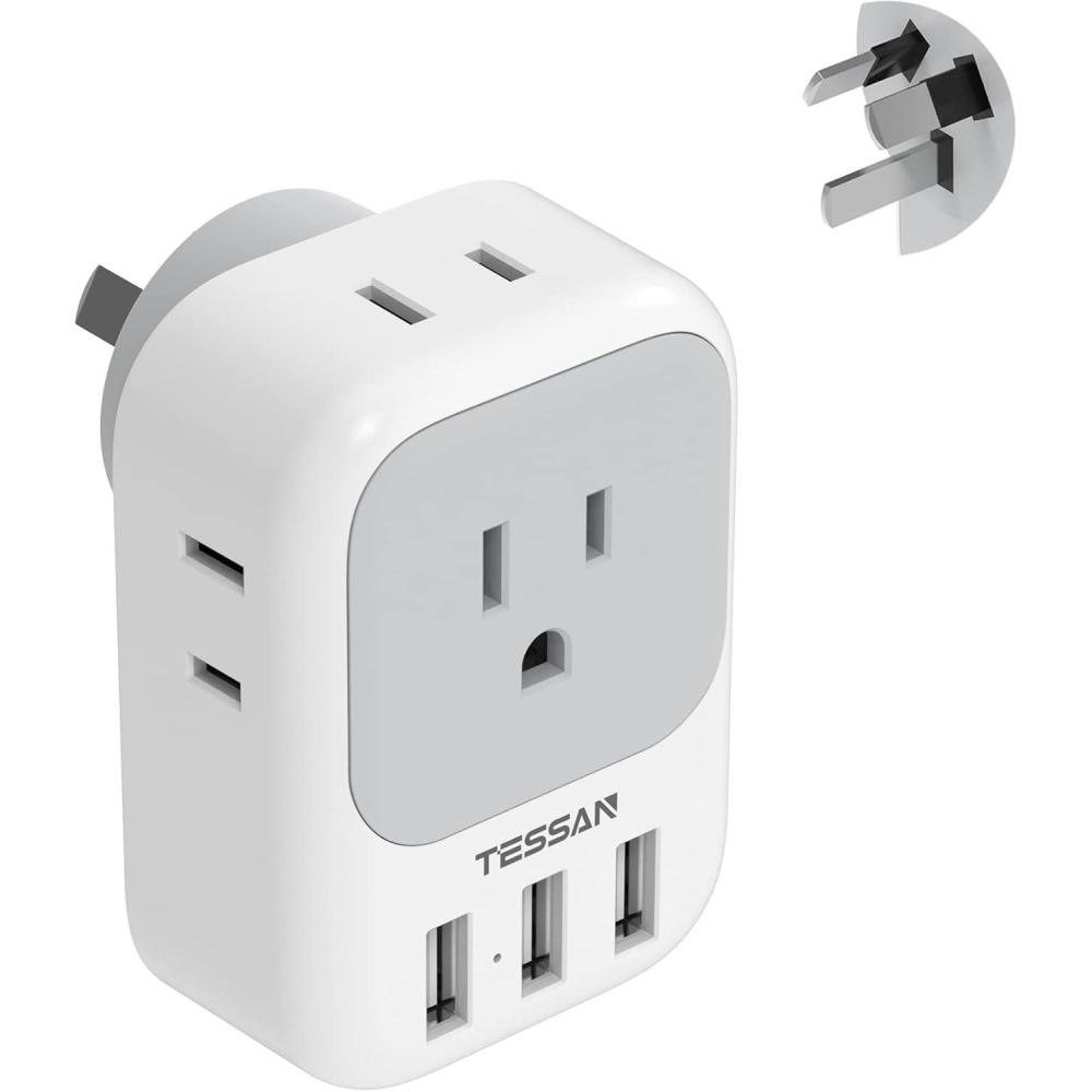 imageTESSAN European Travel Plug Adapter Type C Power Adaptor with 4 AC Outlets 3 USB Ports 2 USB C Europe Outlet Adapter for USA to EU Euro International Italy Iceland Spain France Greece GermanygraywhiteType I