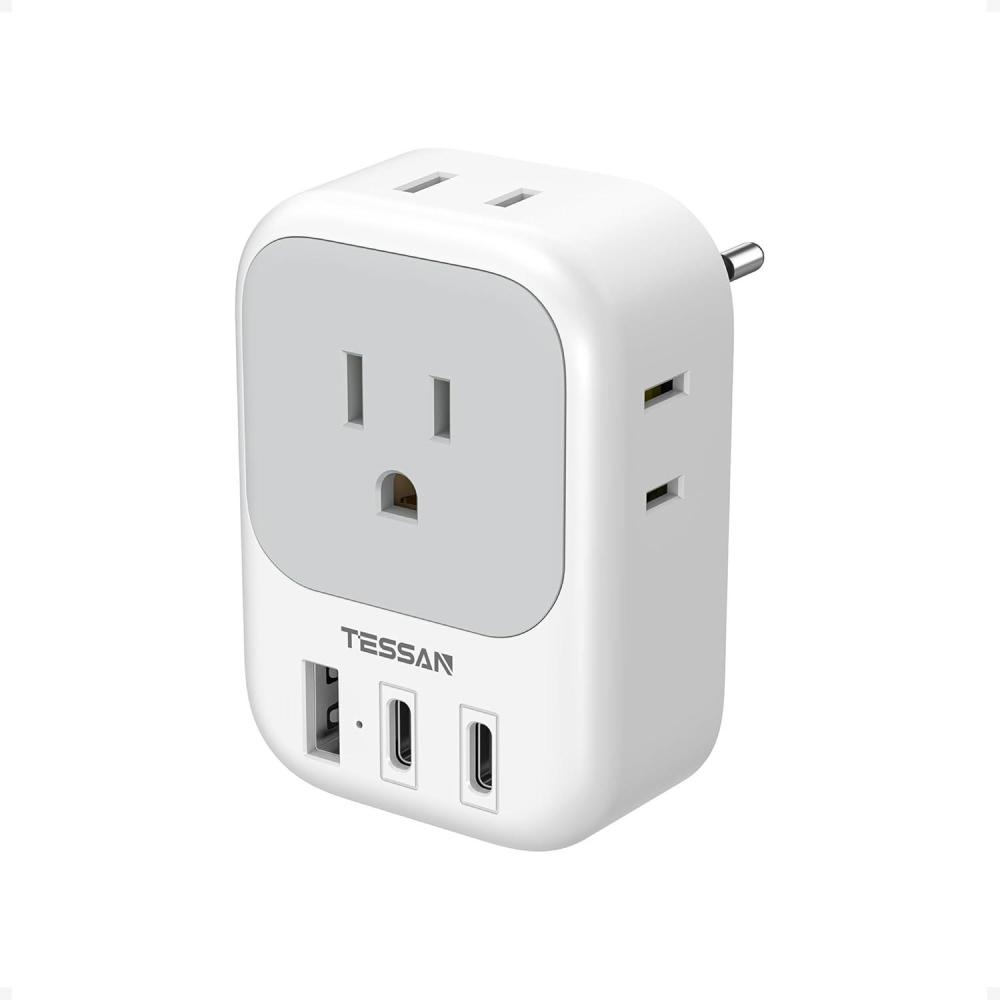 imageTESSAN European Travel Plug Adapter Type C Power Adaptor with 4 AC Outlets 3 USB Ports 2 USB C Europe Outlet Adapter for USA to EU Euro International Italy Iceland Spain France Greece GermanyGreyType C 2 USB C