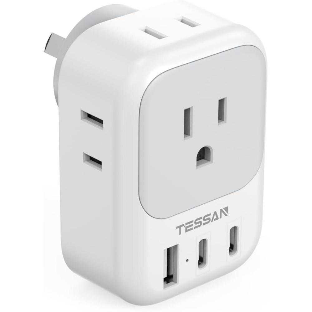 imageTESSAN European Travel Plug Adapter Type C Power Adaptor with 4 AC Outlets 3 USB Ports 2 USB C Europe Outlet Adapter for USA to EU Euro International Italy Iceland Spain France Greece GermanyGreyType I 2 USB C