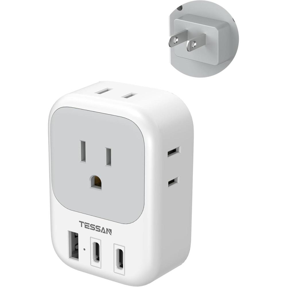 imageTESSAN European Travel Plug Adapter Type C Power Adaptor with 4 AC Outlets 3 USB Ports 2 USB C Europe Outlet Adapter for USA to EU Euro International Italy Iceland Spain France Greece GermanyGrayType A